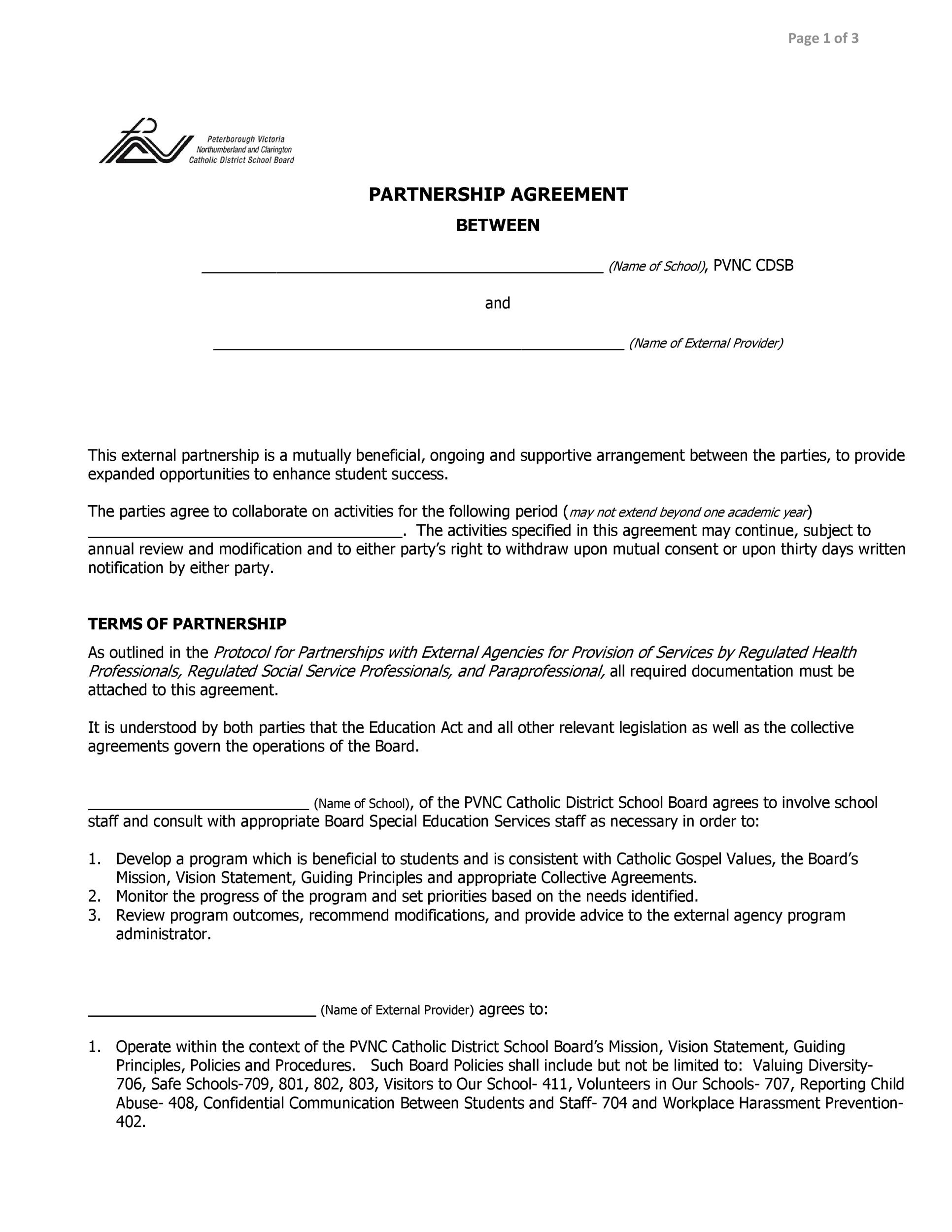 Free Partnership Agreement Templates Business General