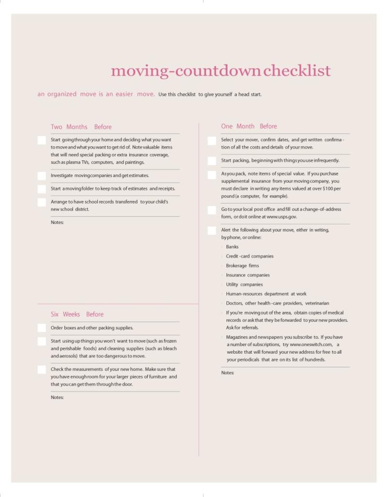 moving checklist for new location