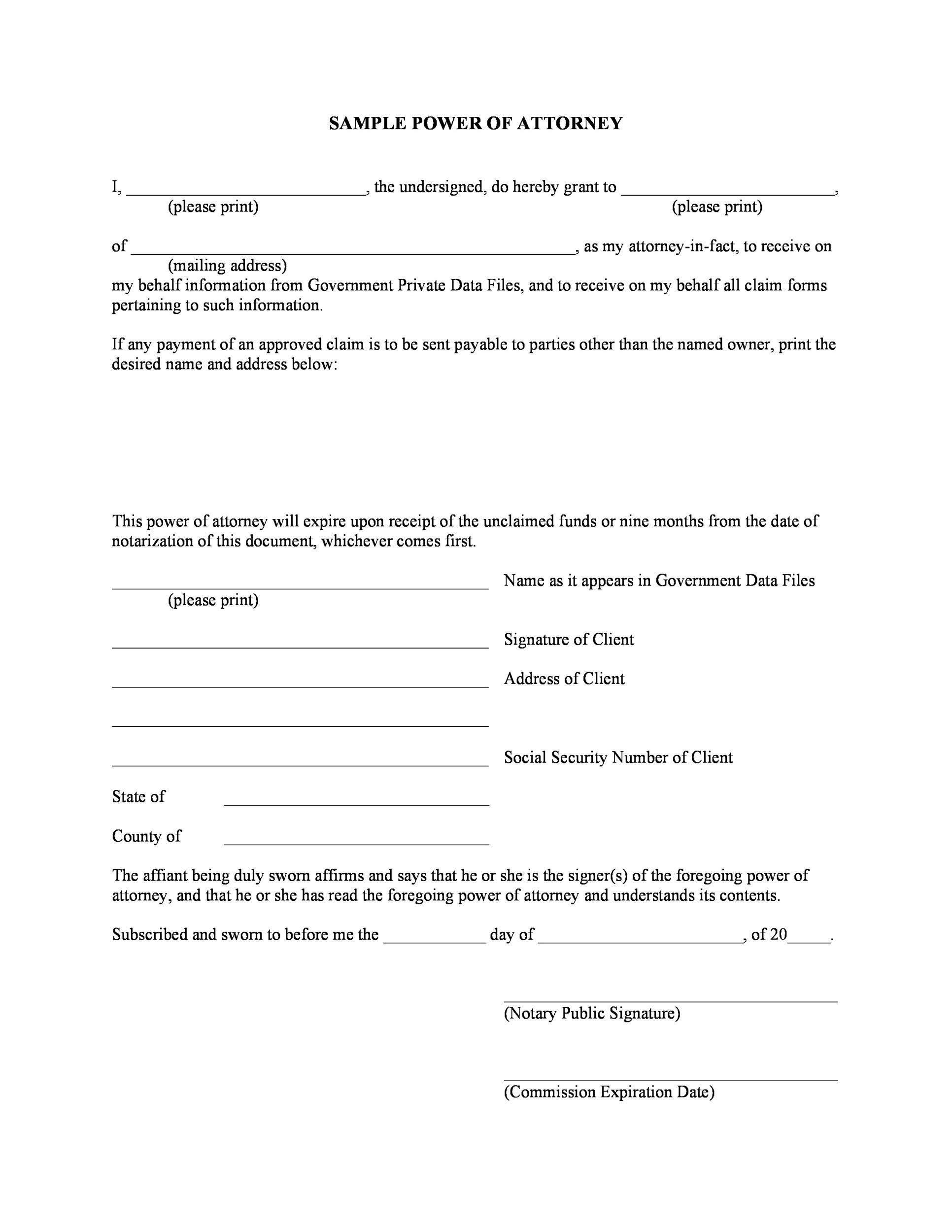 Sample Power Of Attorney Template