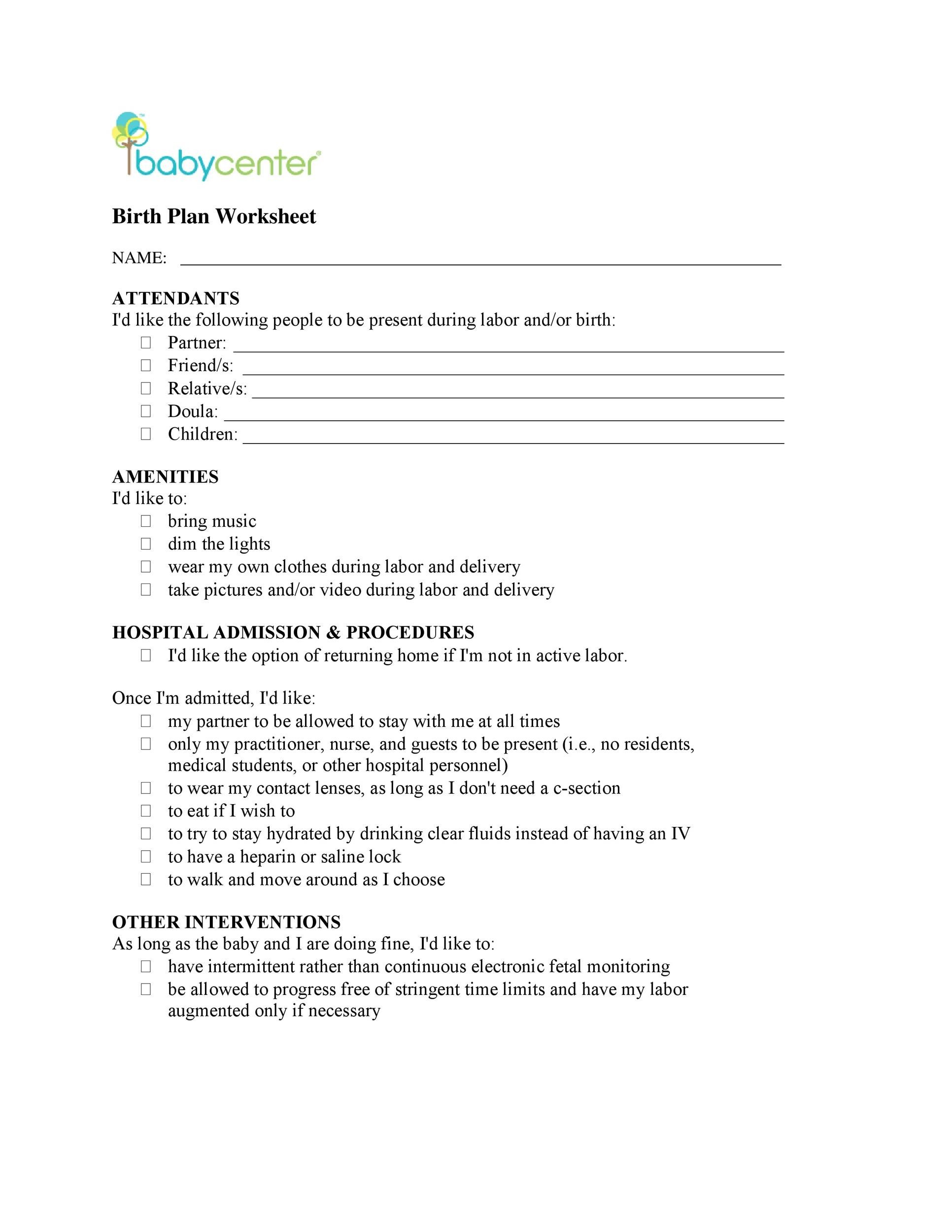 47 Printable Birth Plan Templates Birth Plan Checklist ᐅ Templatelab