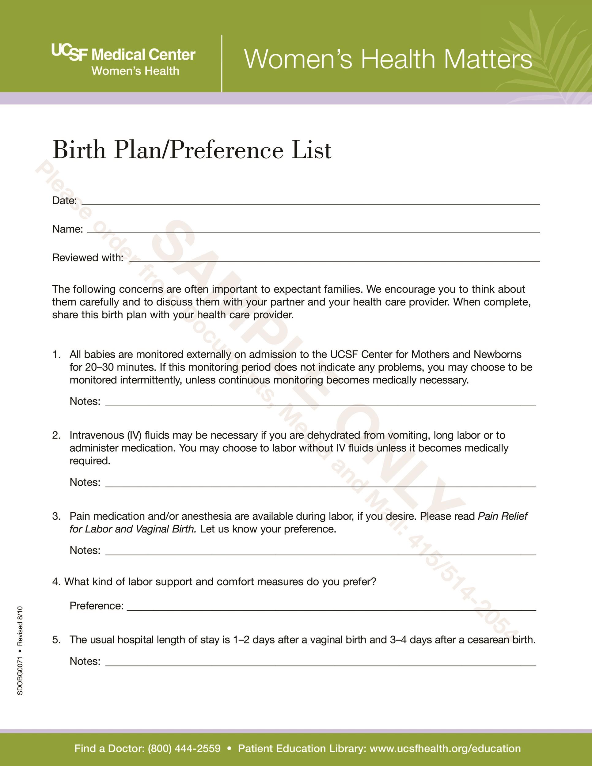 47+ Printable Birth Plan Templates [Birth Plan Checklist ...