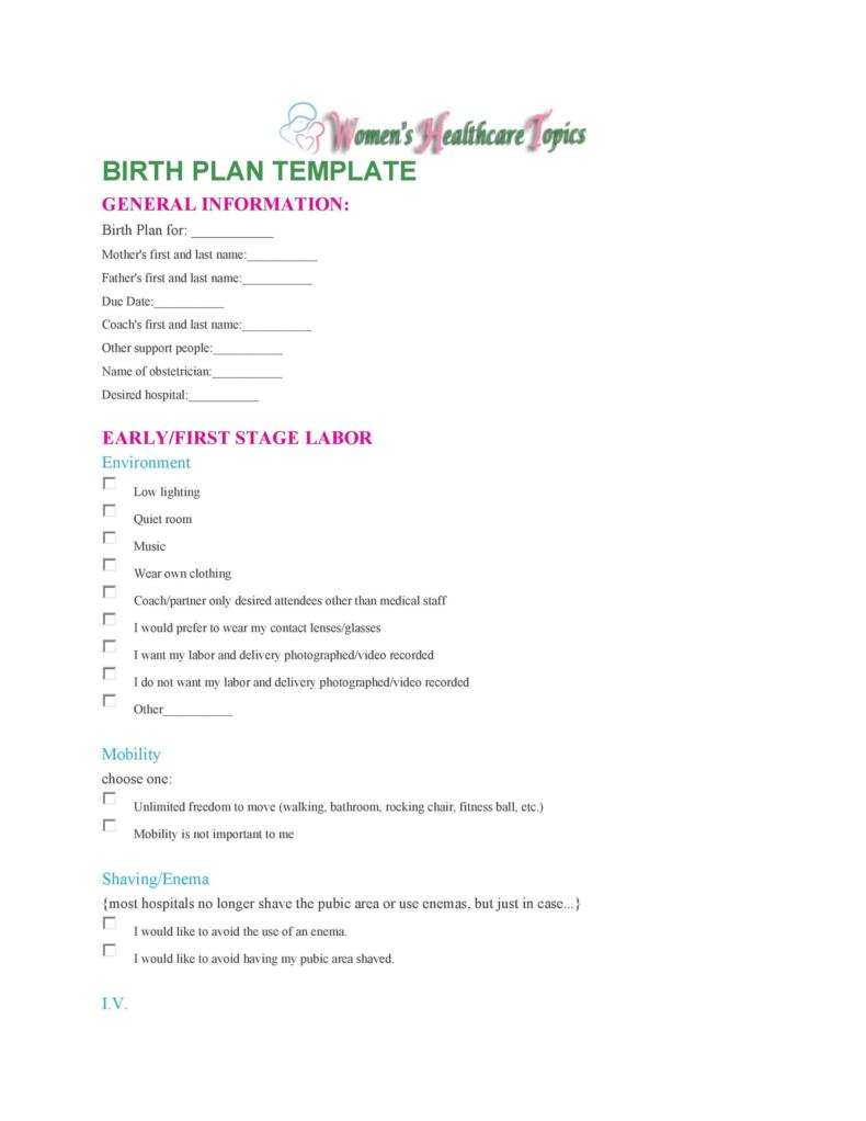 47  Printable Birth Plan Templates Birth Plan Checklist ᐅ TemplateLab