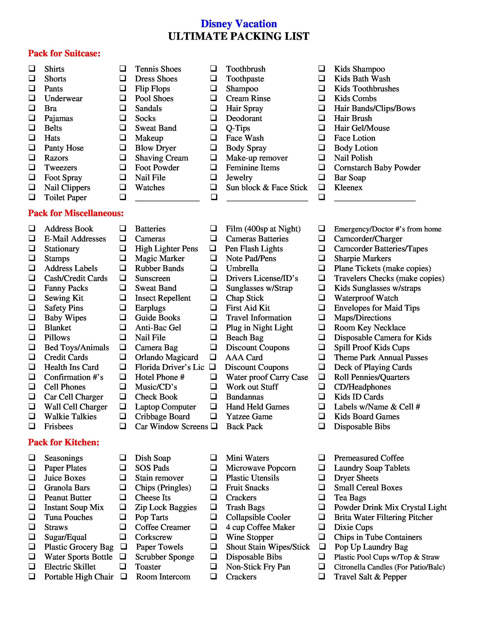 40 awesome printable packing lists college cruise camping etc