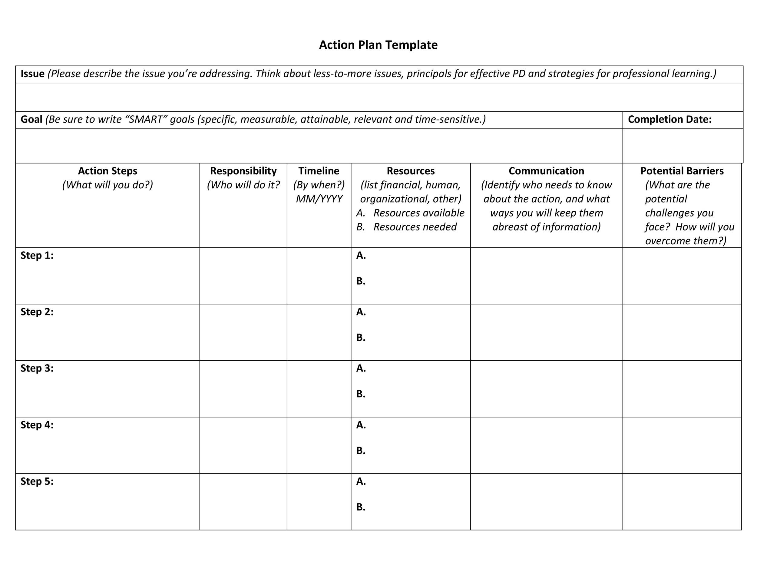 Free Action plan template 31