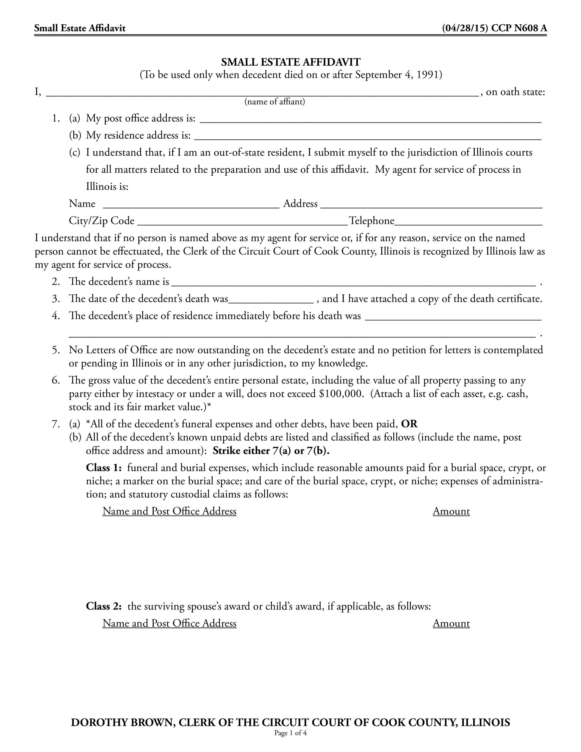 Free affidavit form 15