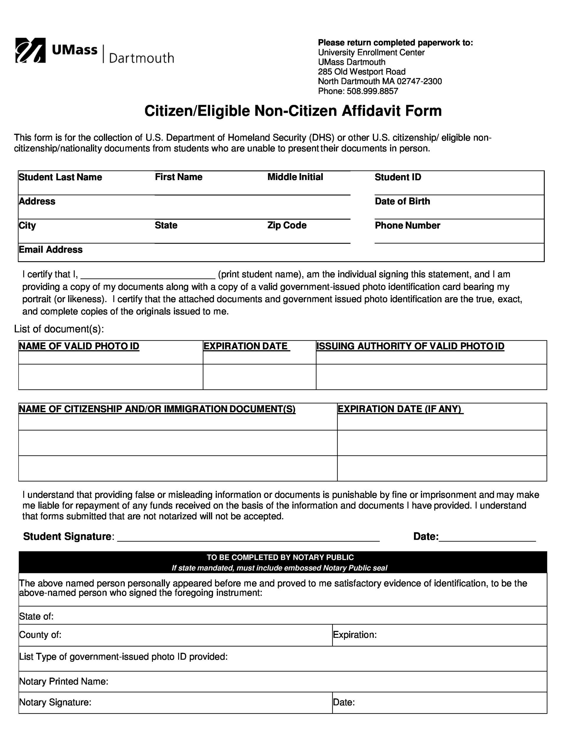 Free affidavit form 16