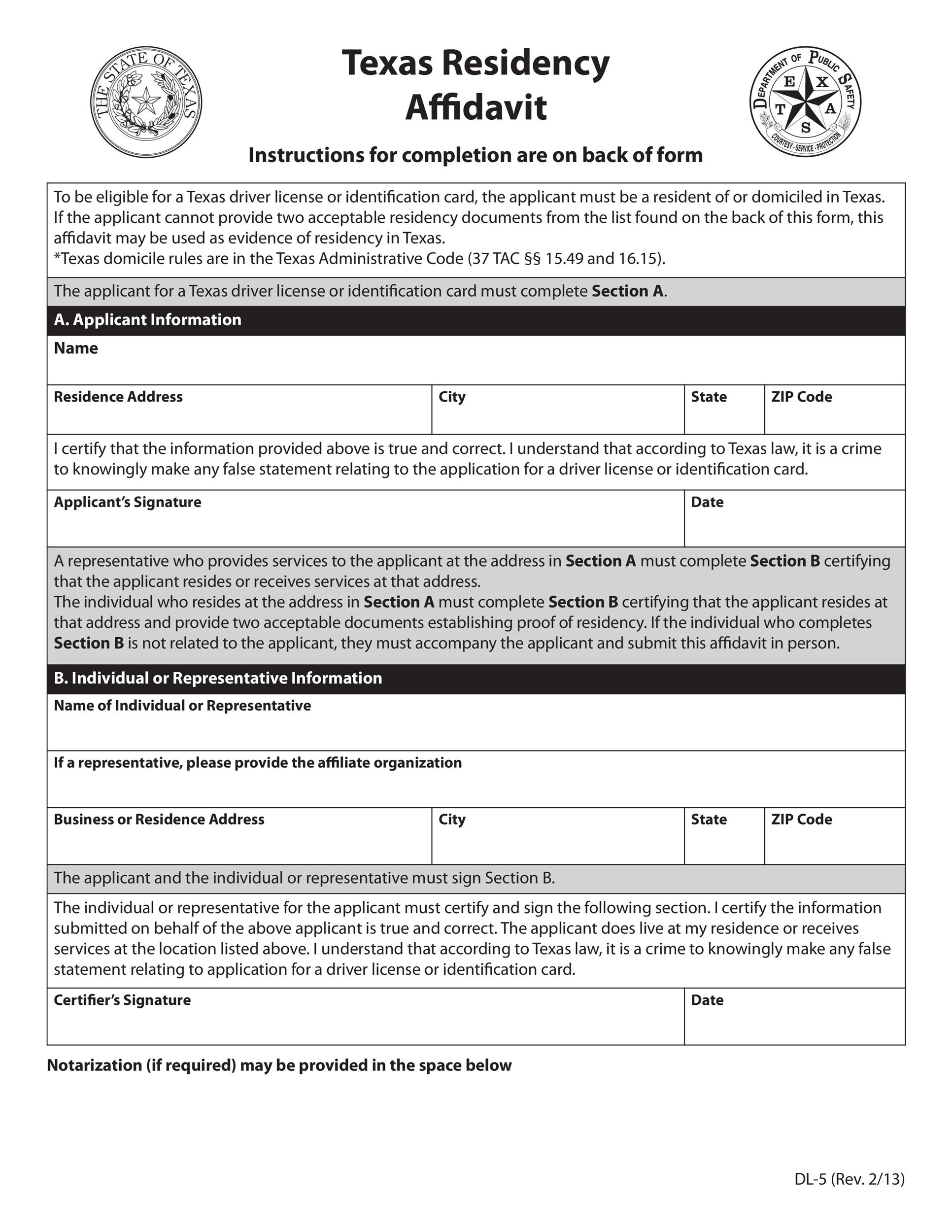 Free affidavit form 18