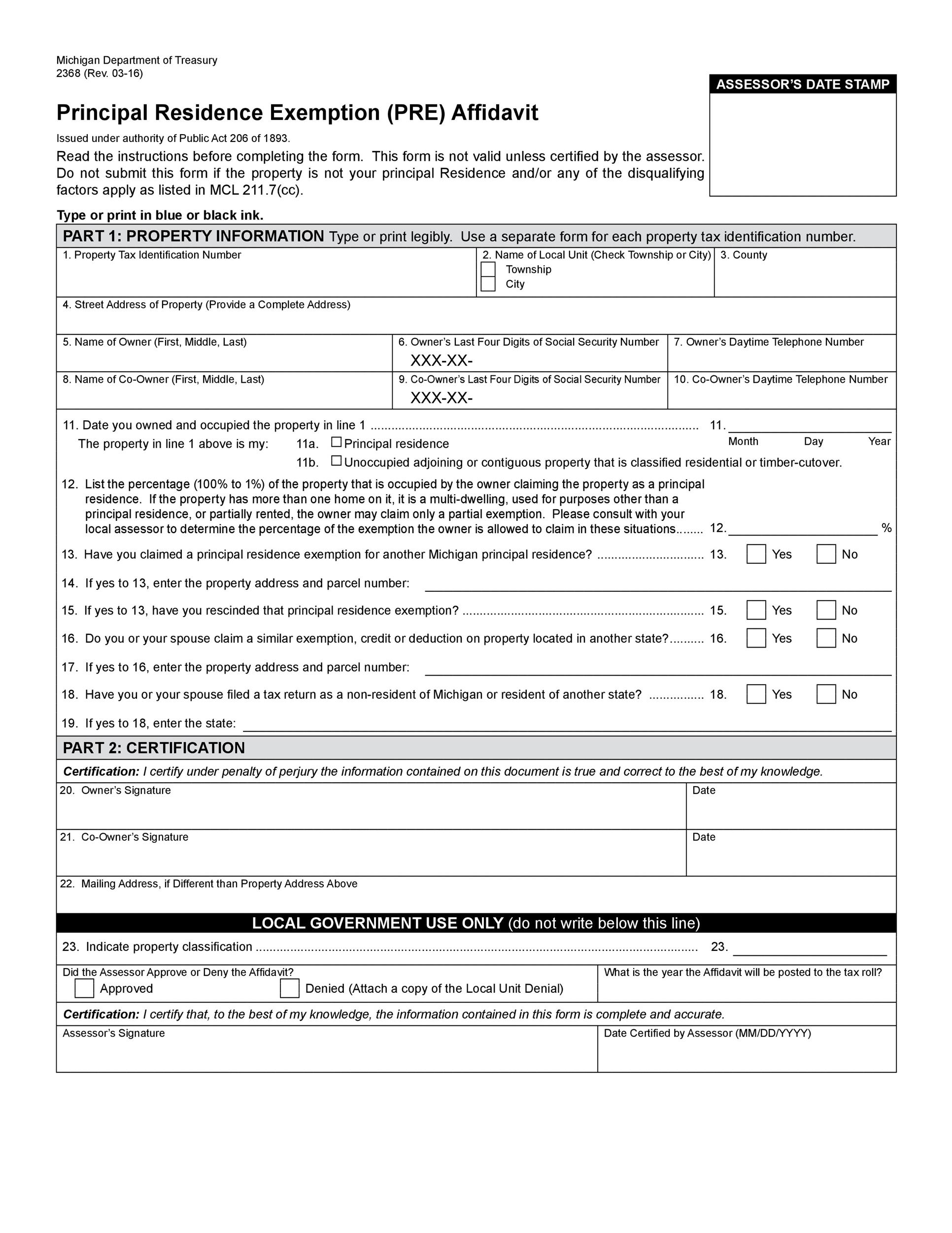 Free affidavit form 34