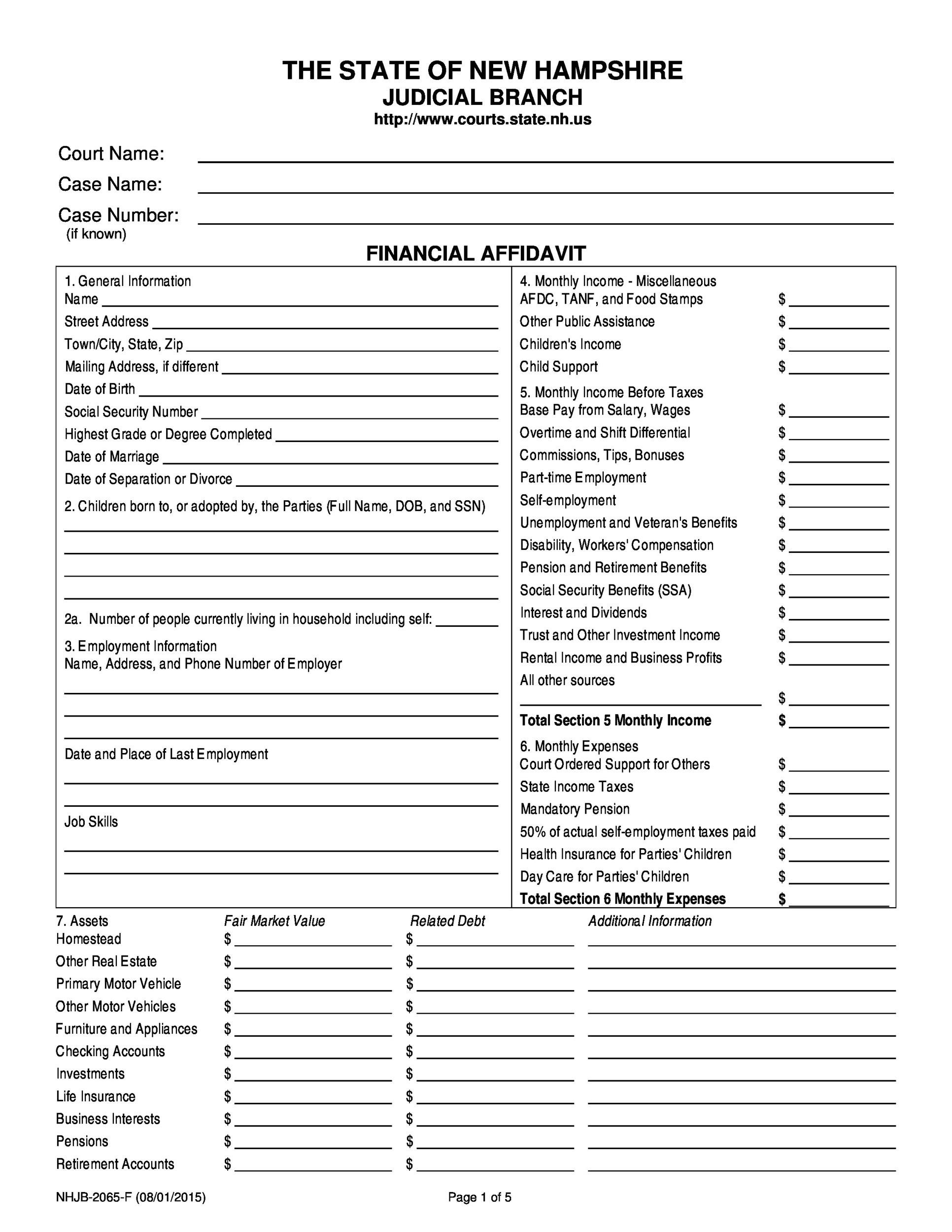 Free affidavit form 36
