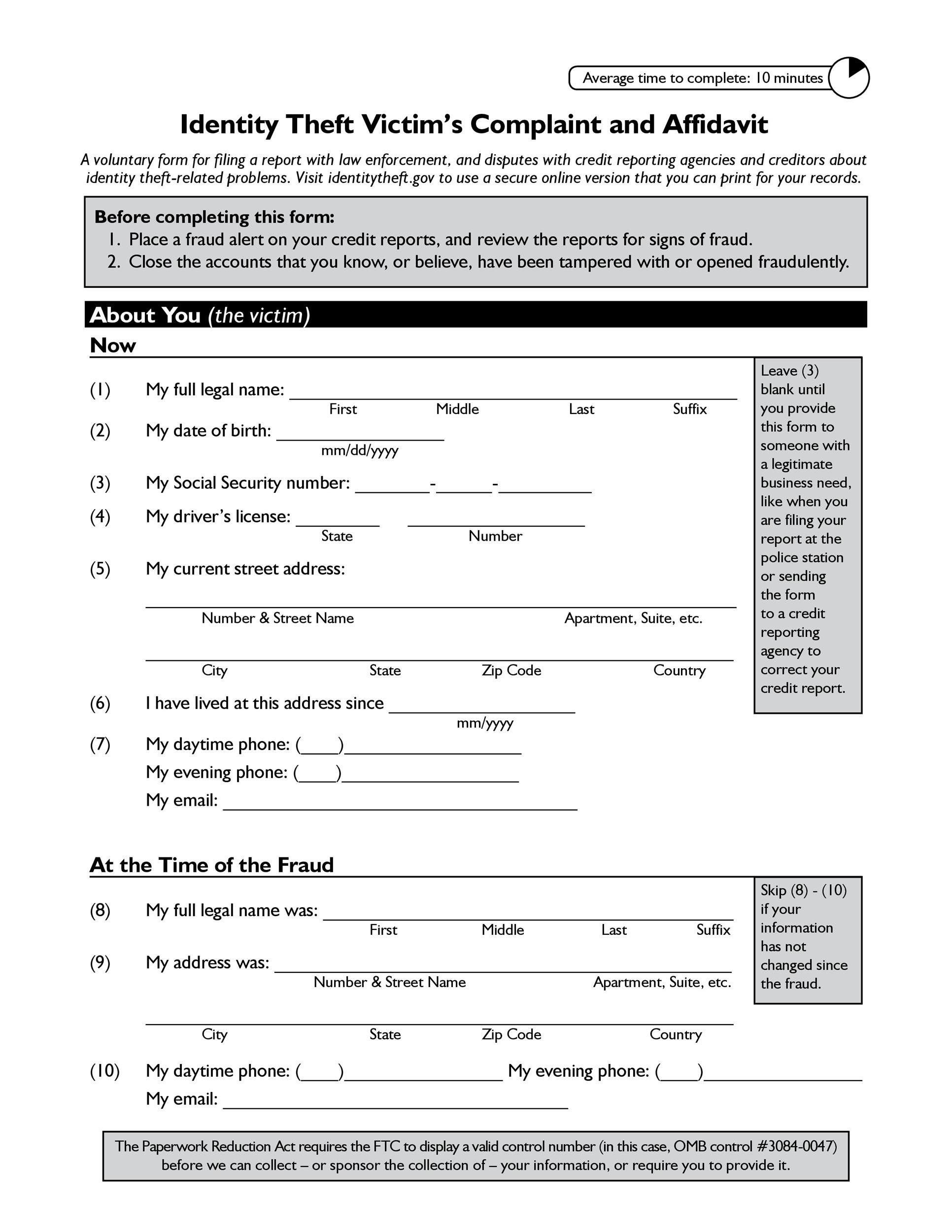 Free affidavit form 38