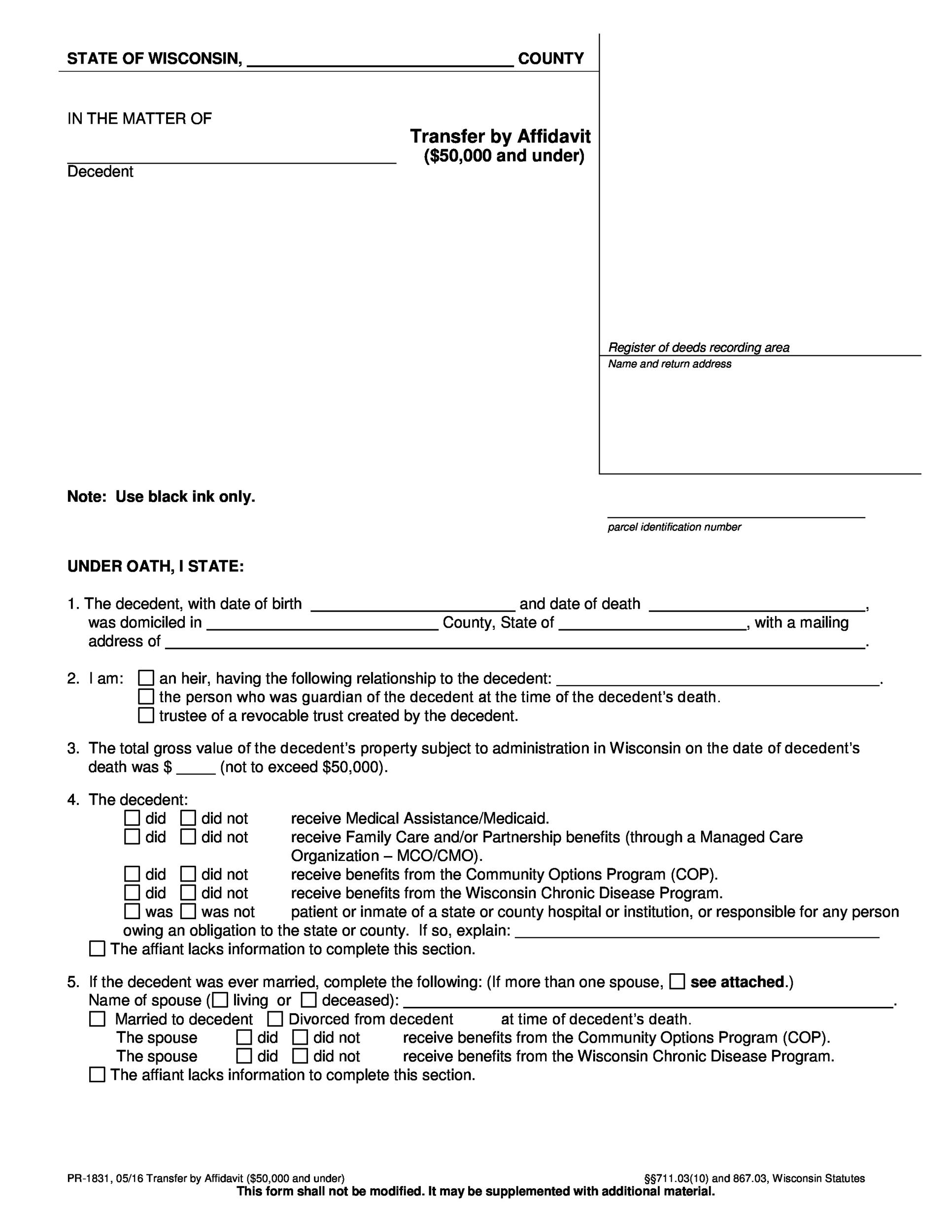 Free affidavit form 39