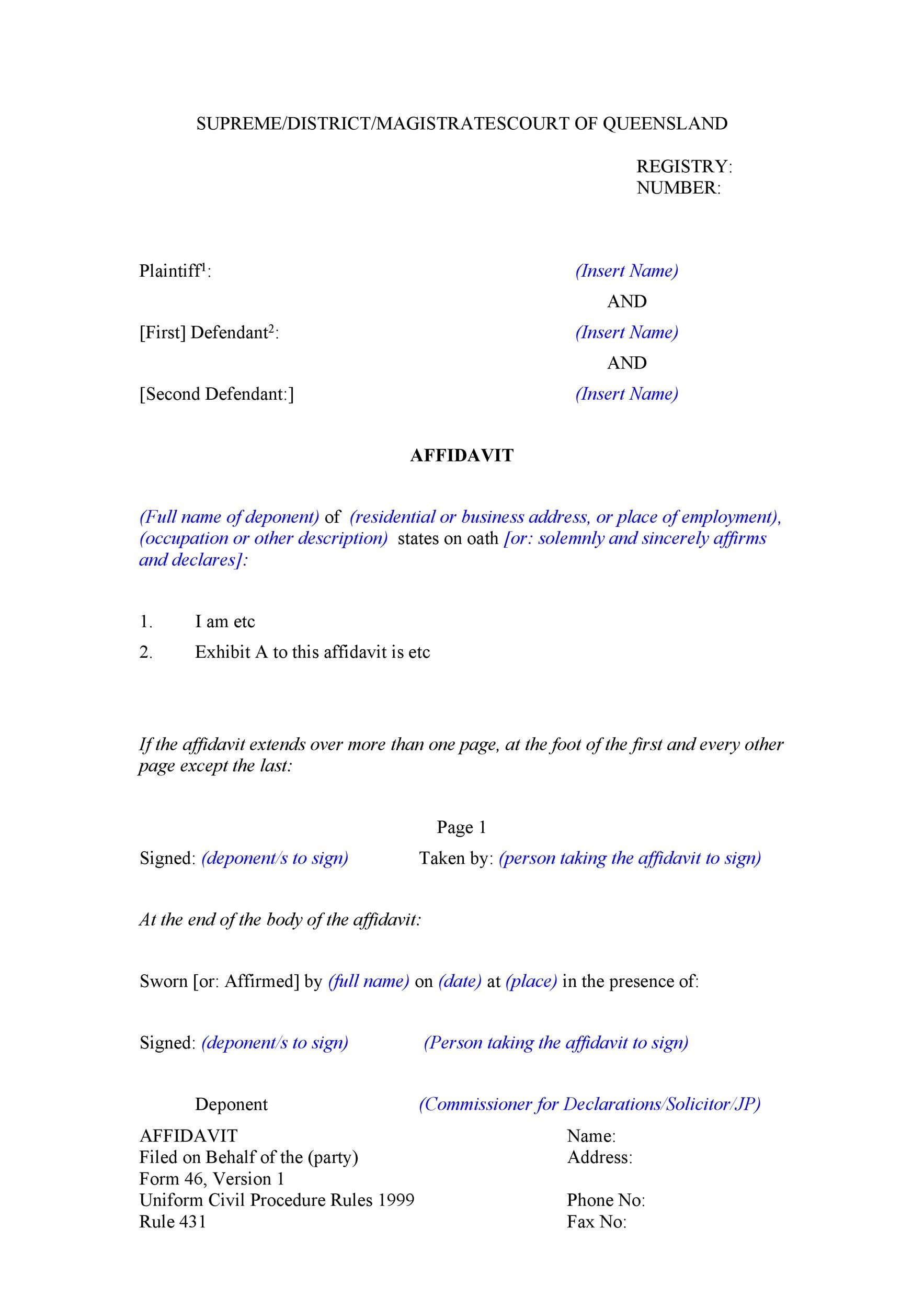 Free affidavit form 44
