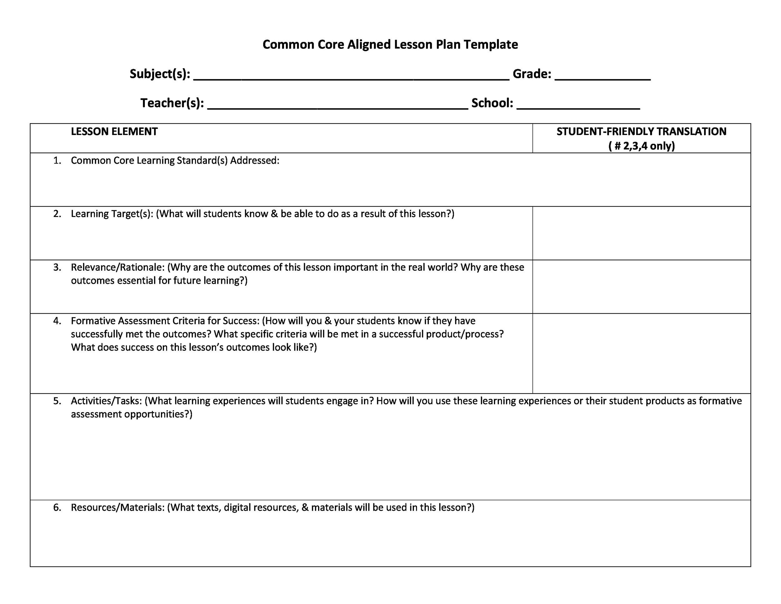 Lesson Plans Template For Kindergarten from templatelab.com