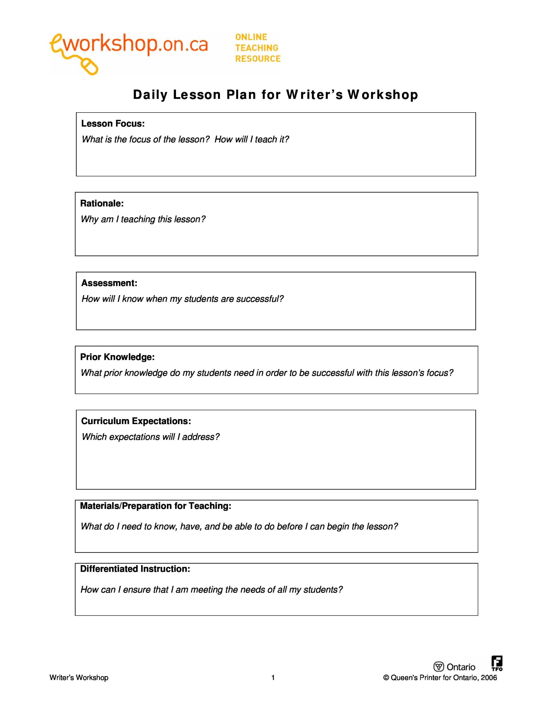 44 Free Lesson Plan Templates Common Core Preschool Weekly