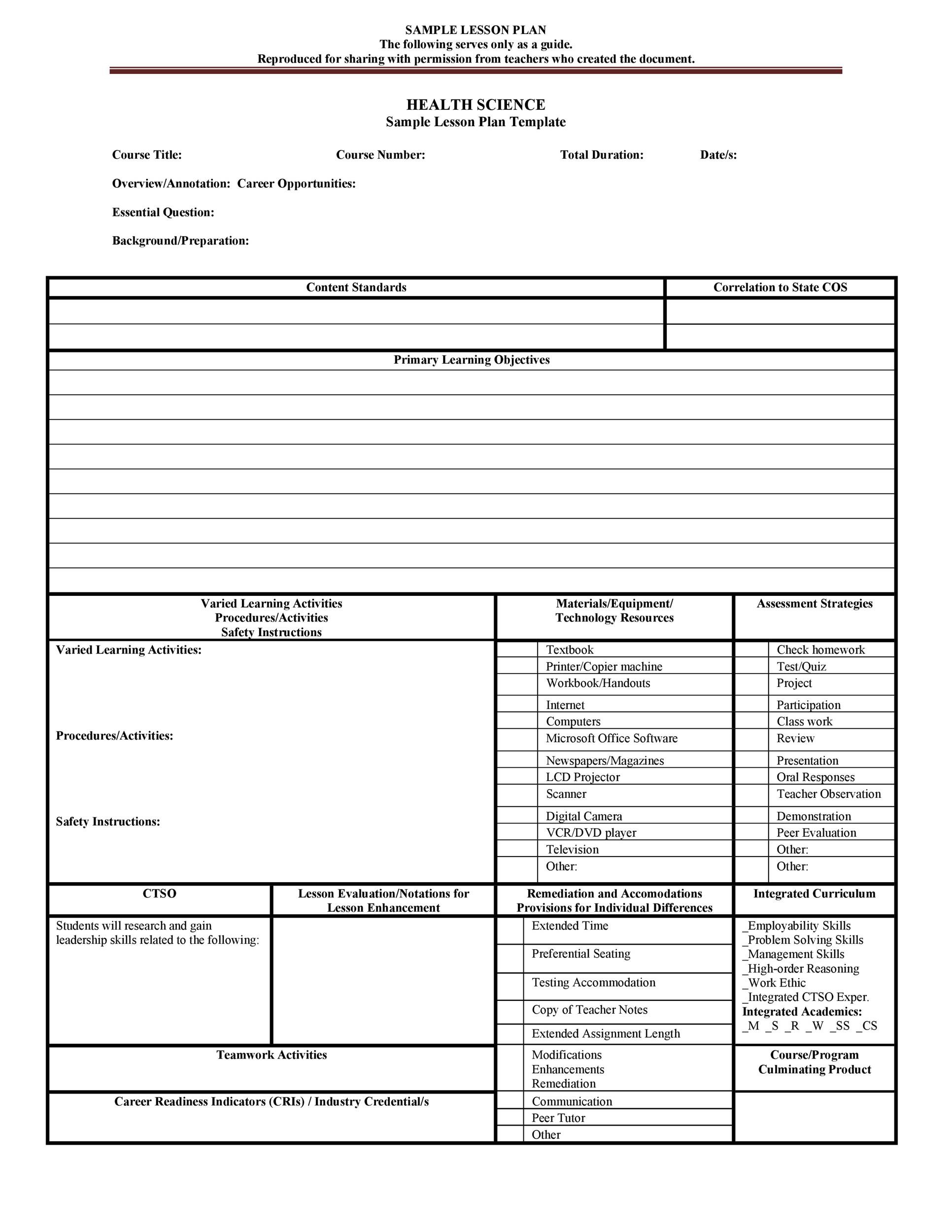 Free lesson plan template 34