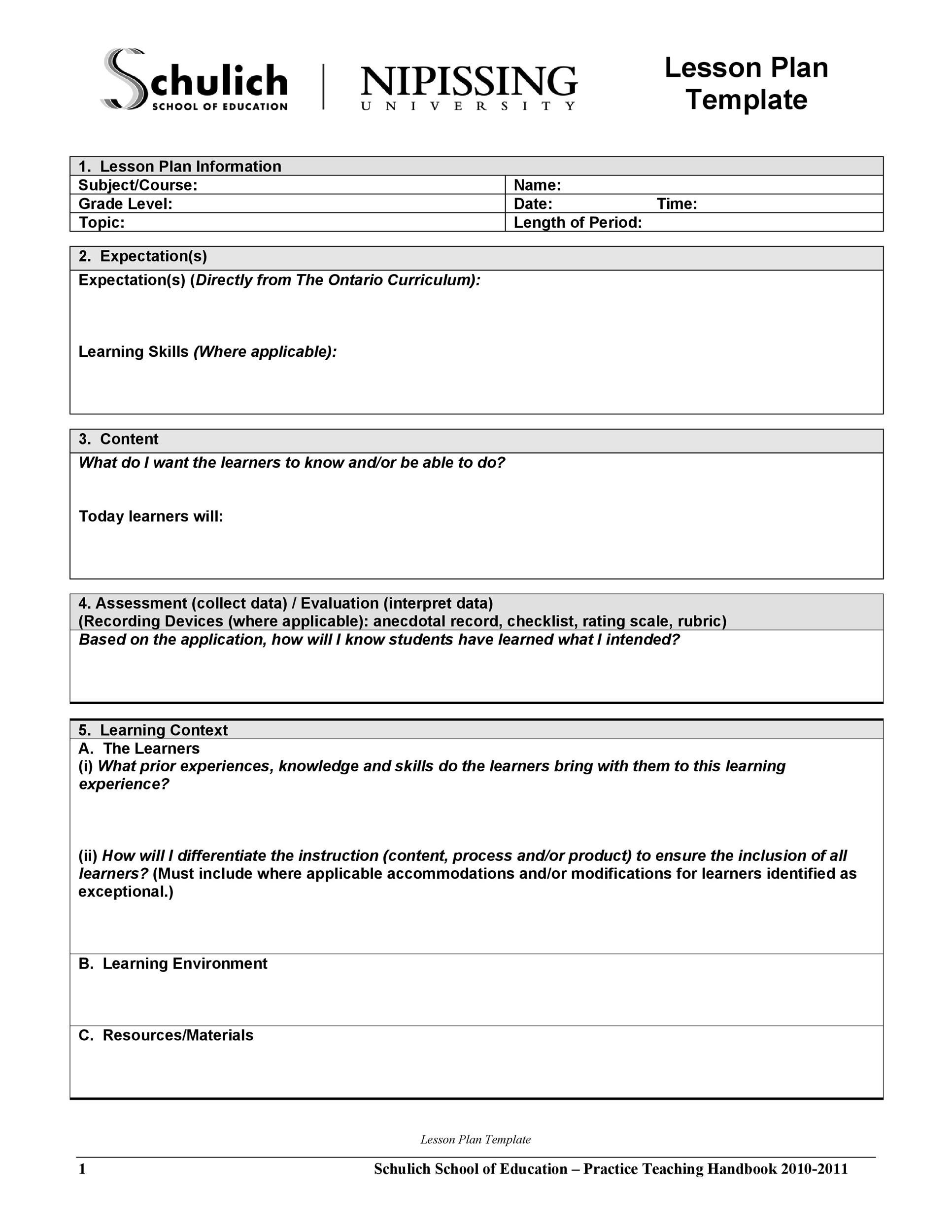 Free lesson plan template 38