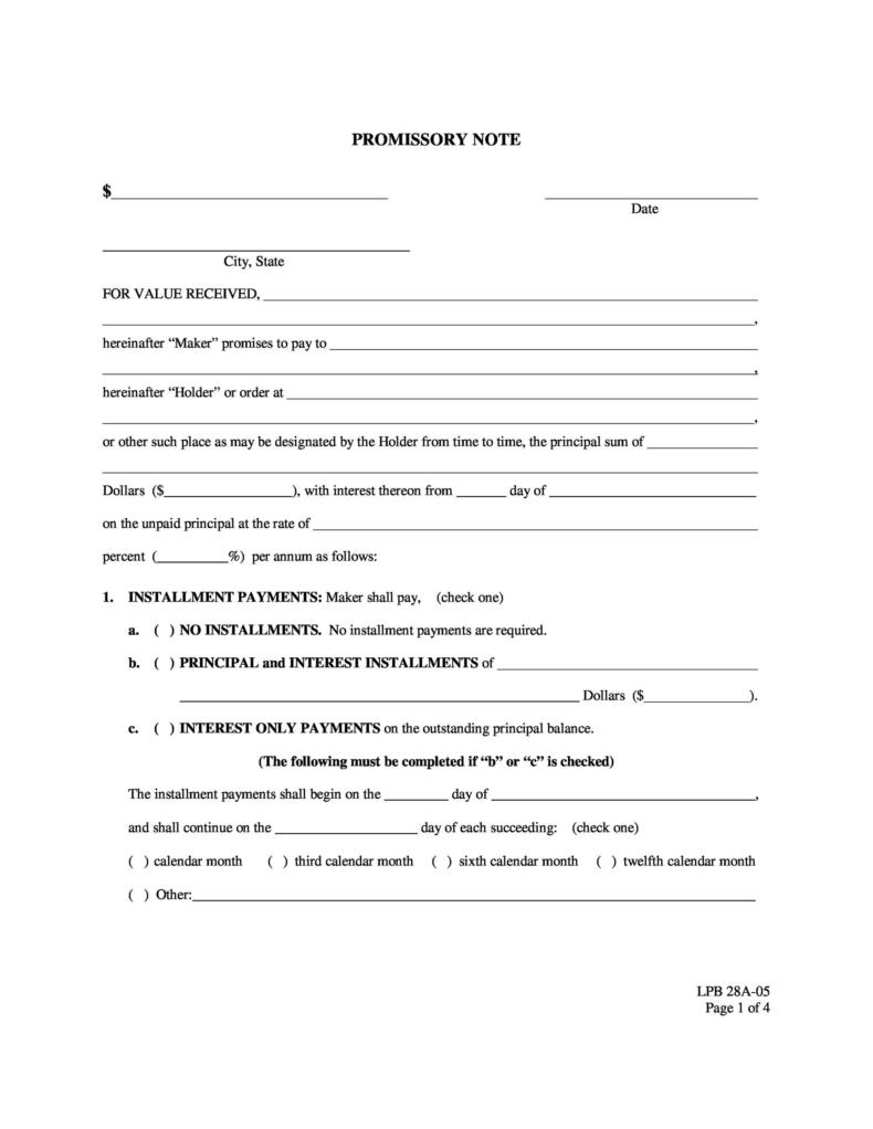 General Promissory Note Form Printable