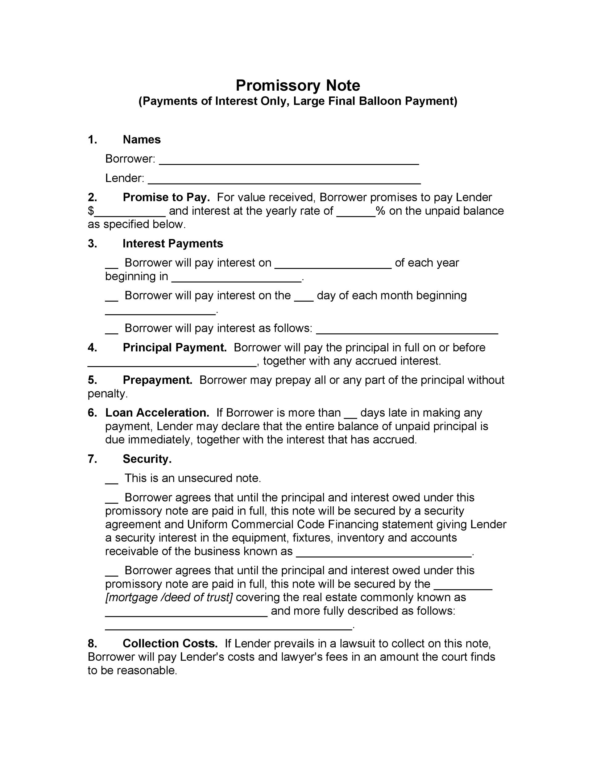 Free promissory note template 25