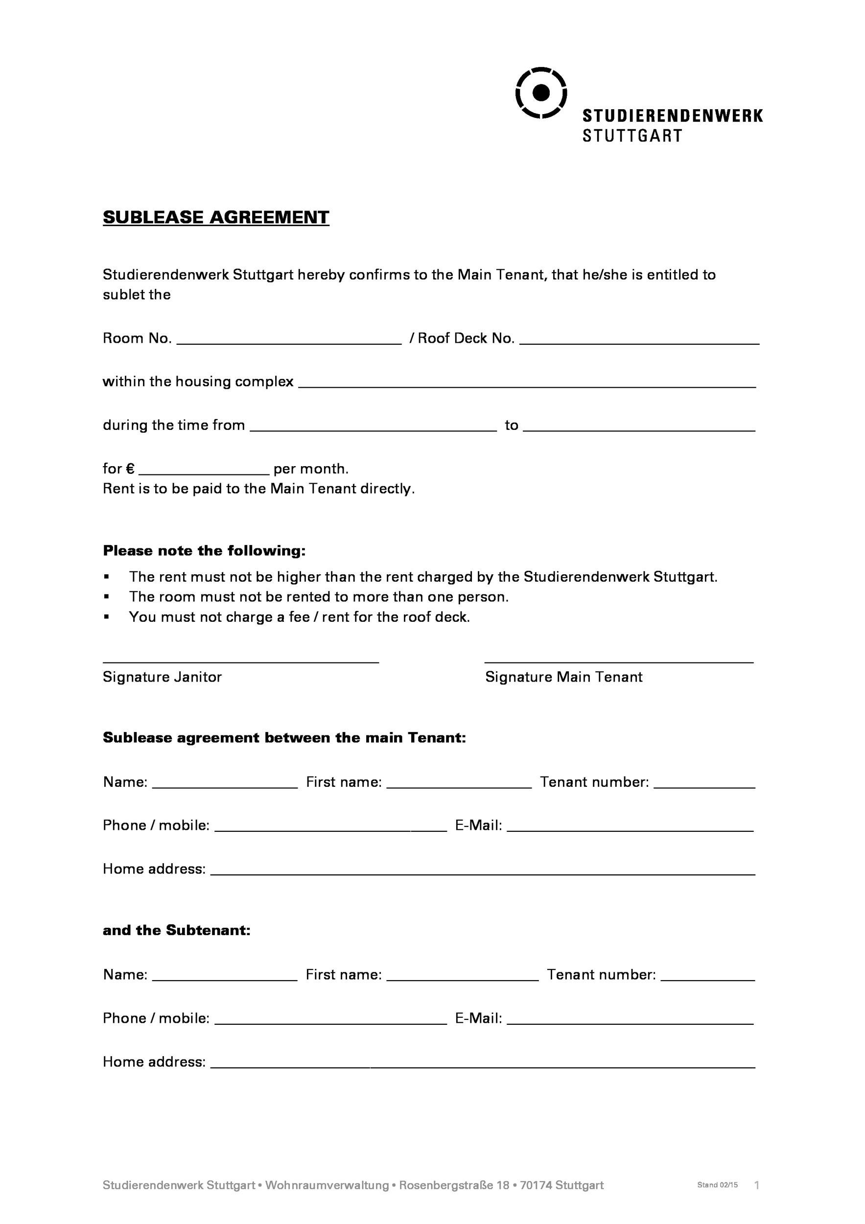 Free Printable Sublease Agreement