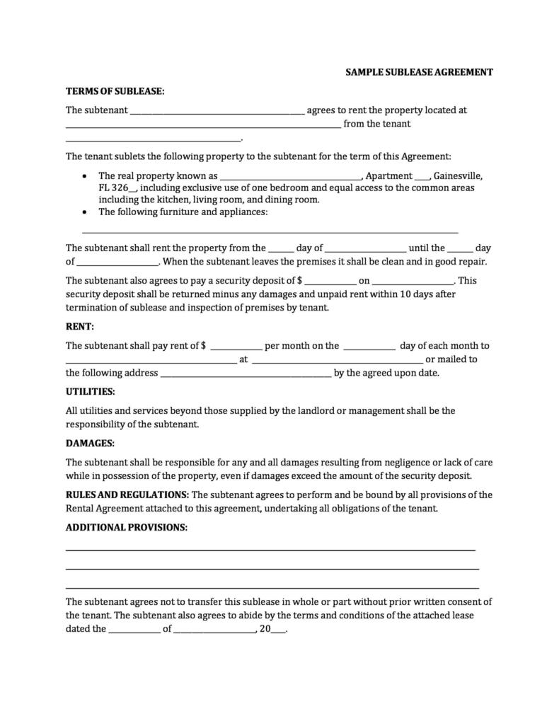 40+ Professional Sublease Agreement Templates & Forms ᐅ TemplateLab