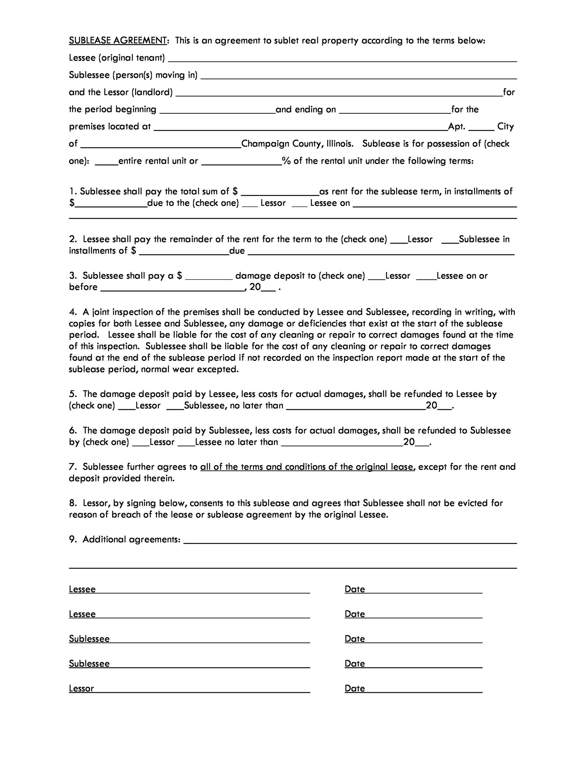 40 Professional Sublease Agreement Templates Forms TemplateLab