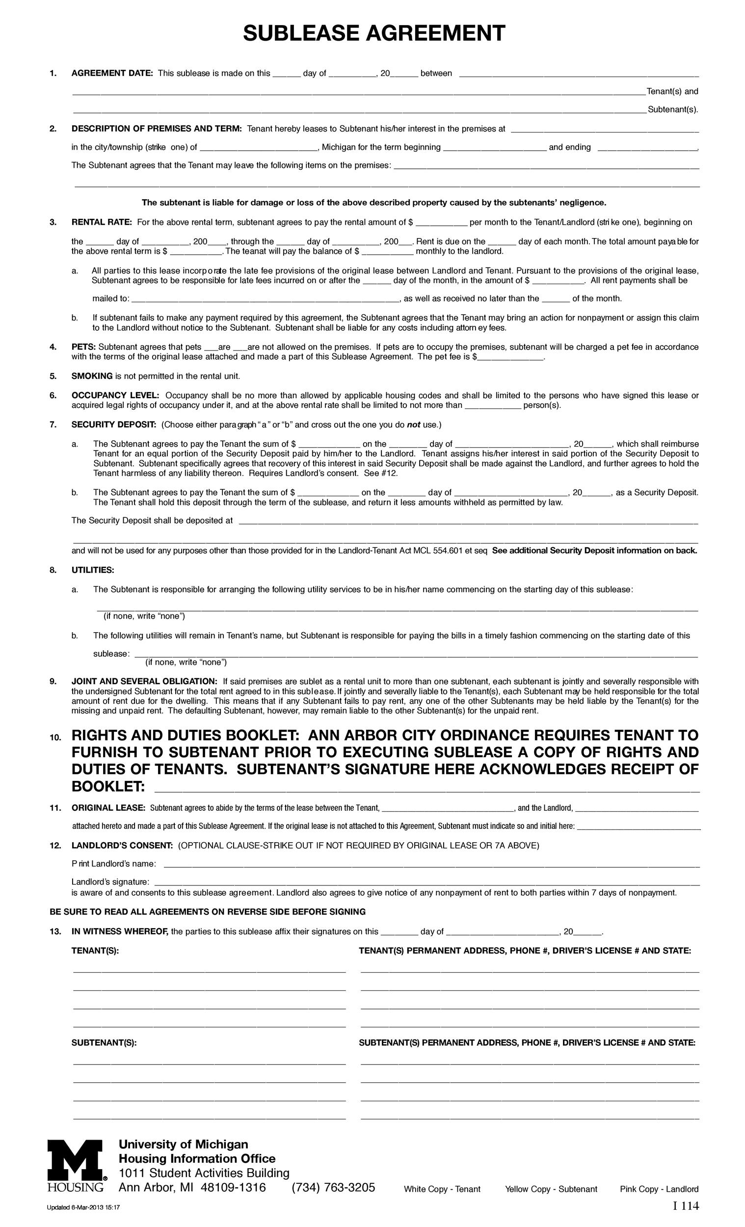 40  Professional Sublease Agreement Templates Forms ᐅ TemplateLab