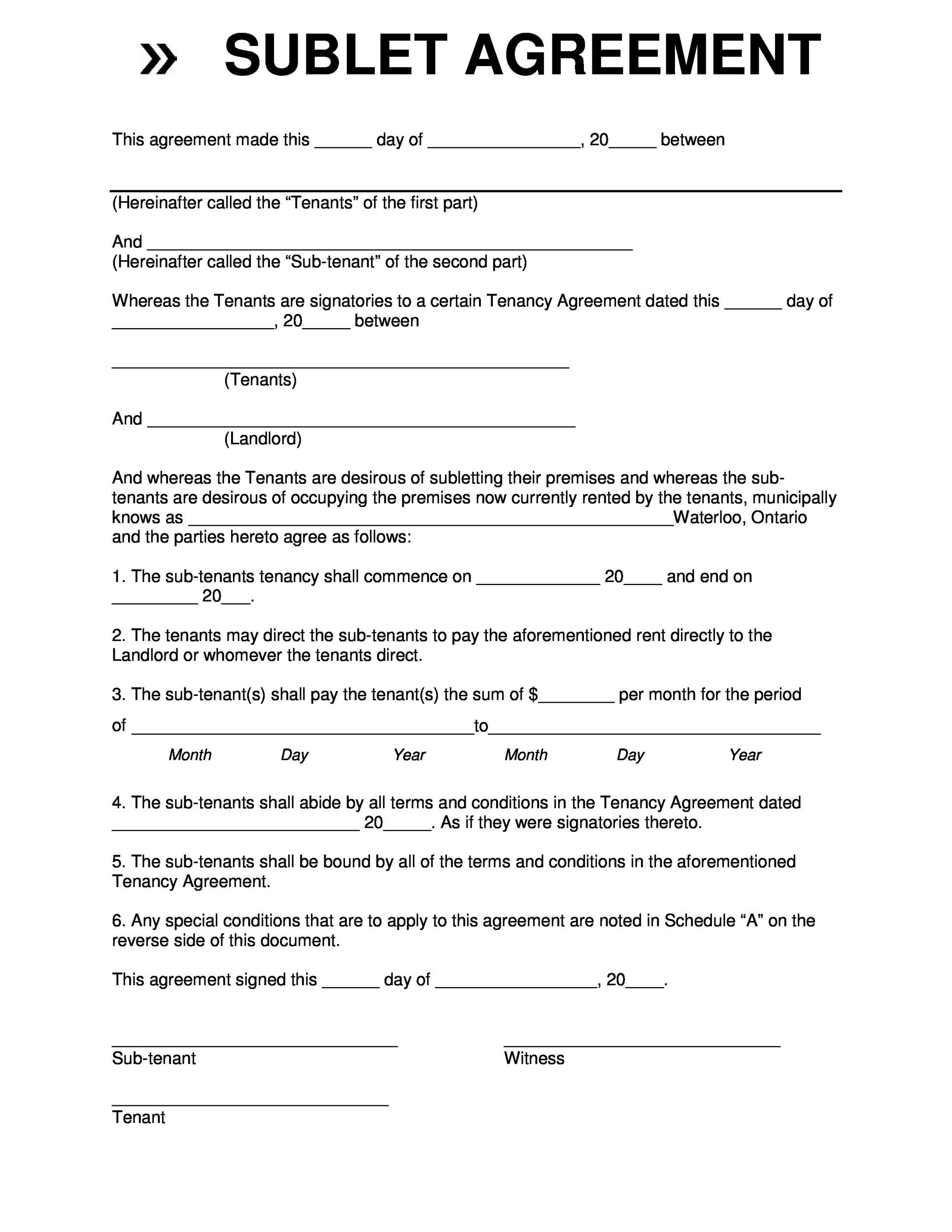 Free Printable Sublease Agreement