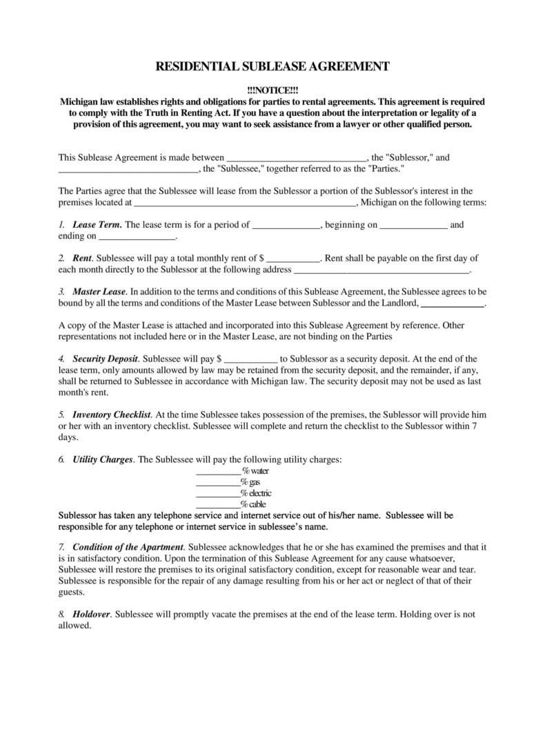 Sublease Contract Template