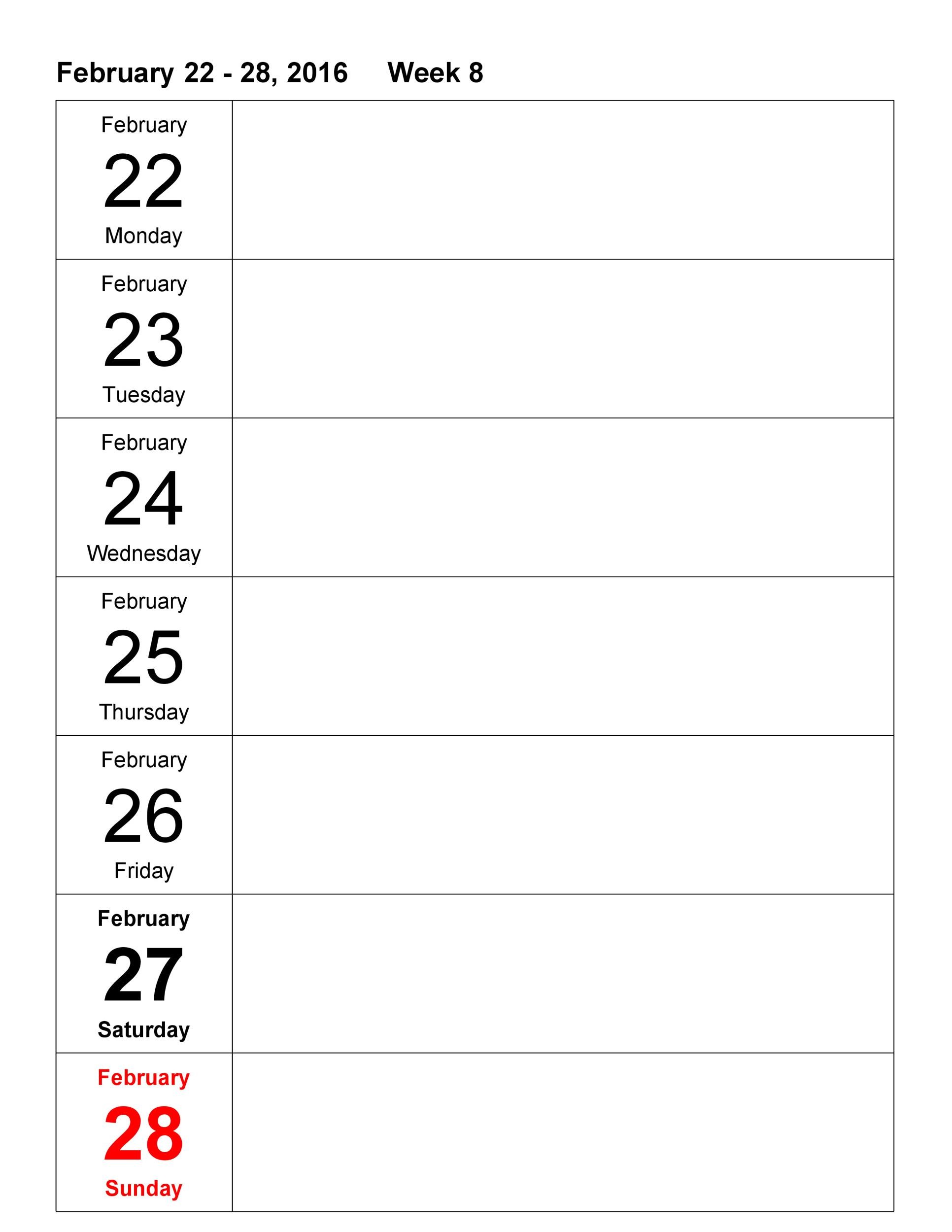 Printable Weekly Blank Calendar Template Printable Templates
