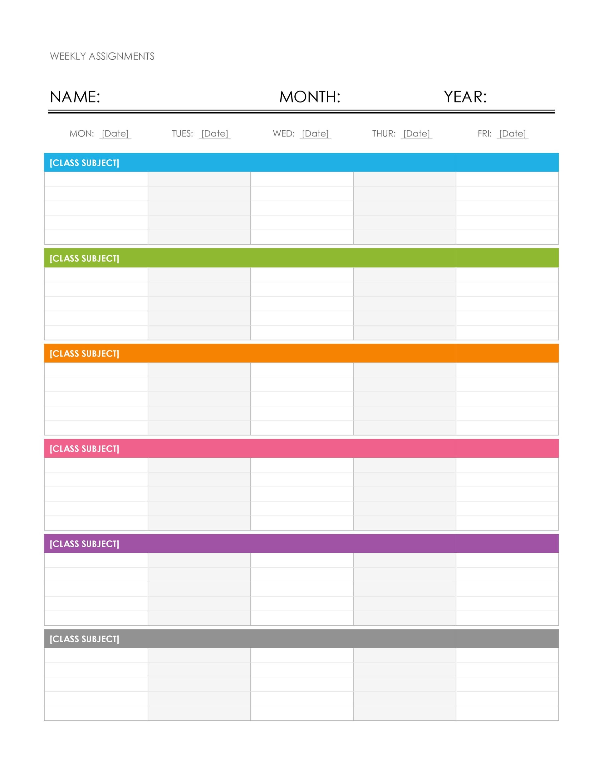 Weekly Printable Calendar Template