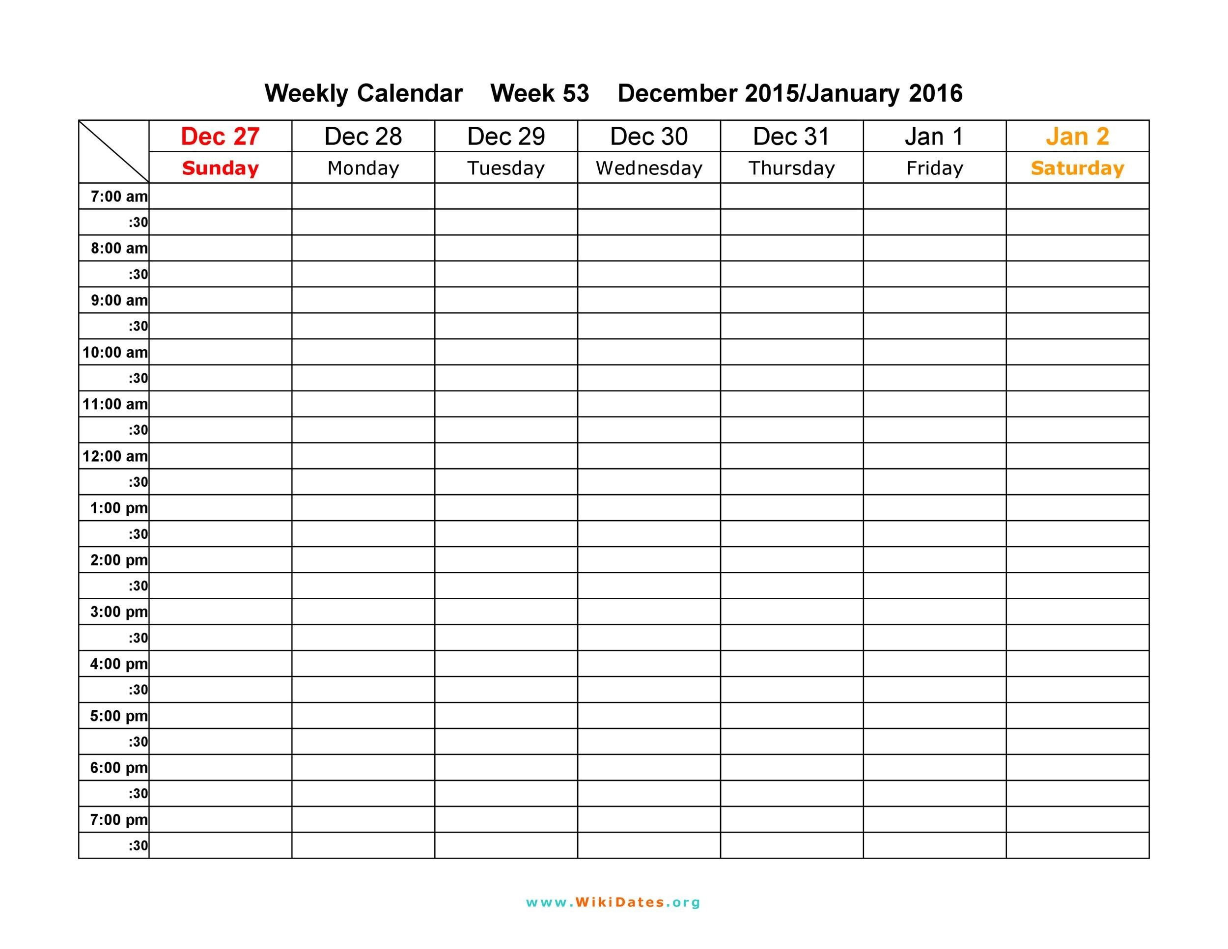 Free weekly calendar template 10