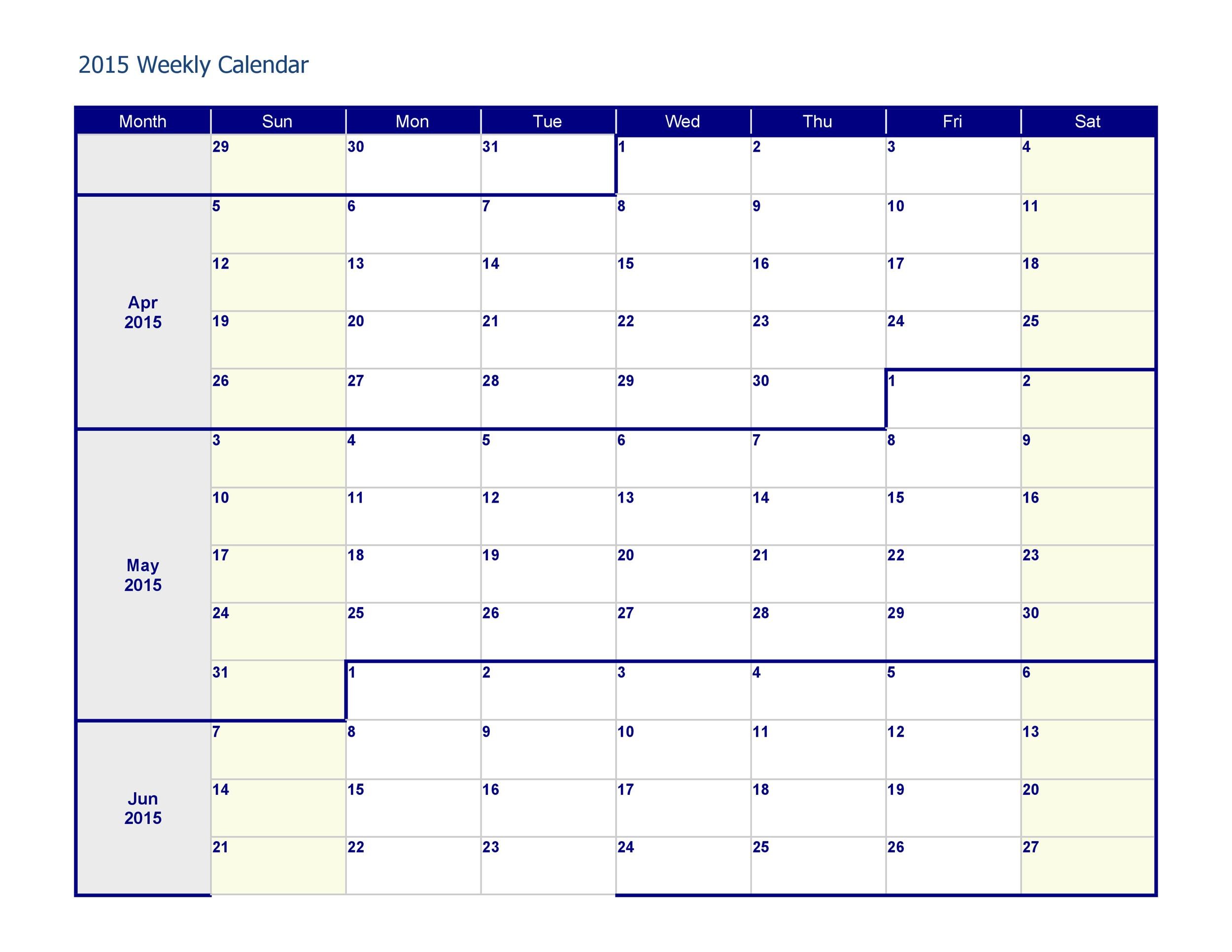 Free weekly calendar template 16