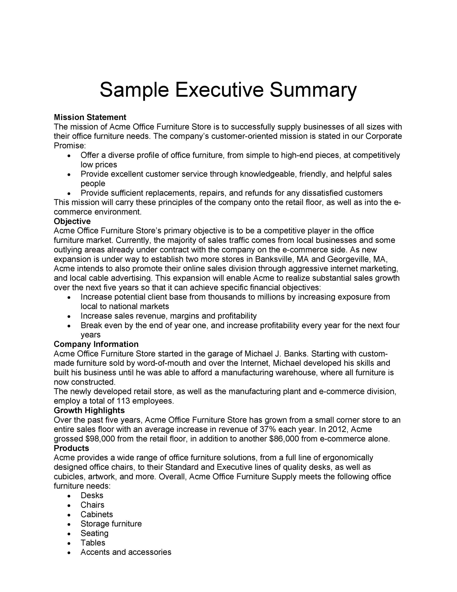 executive summary example business plan restaurant