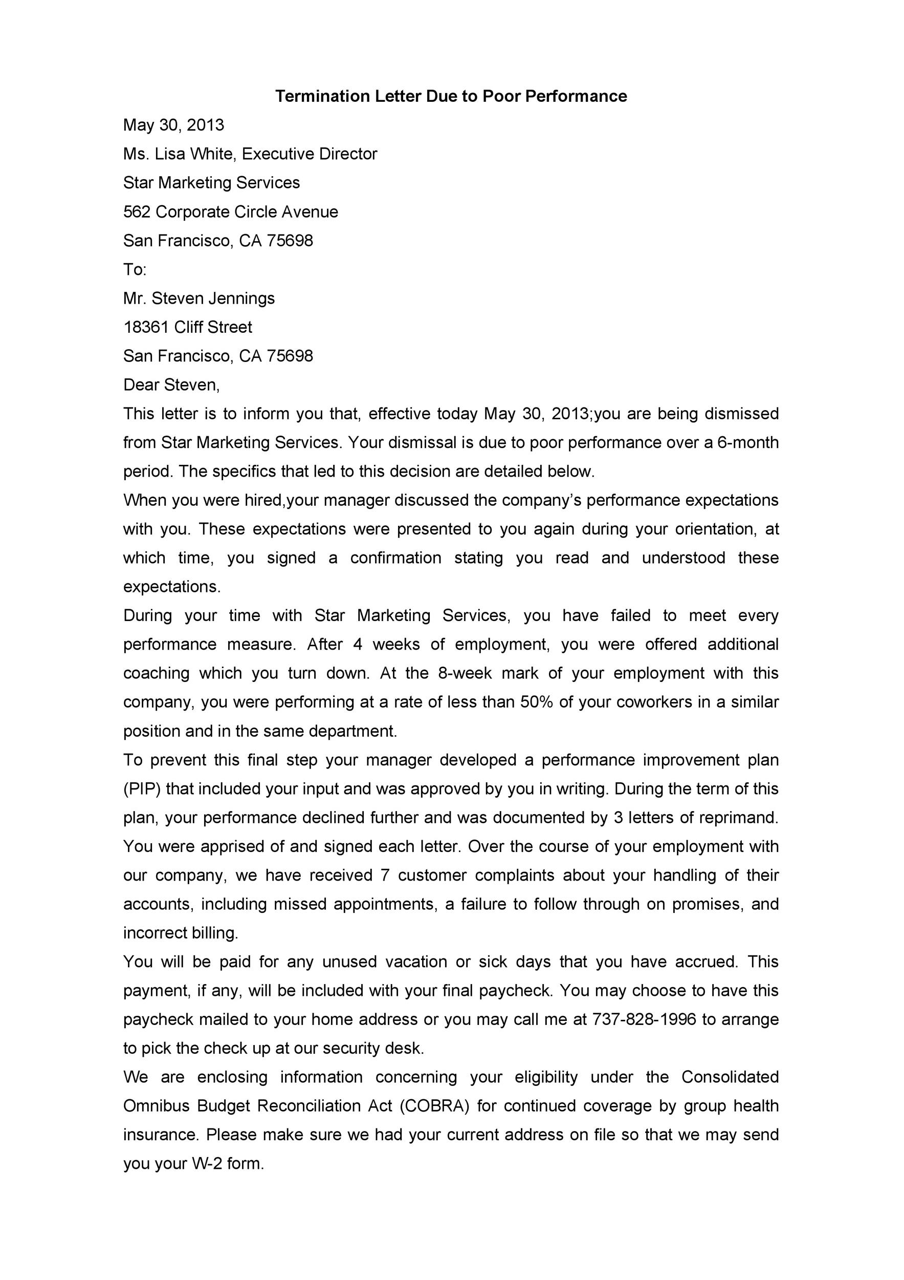Sample Employee Termination Letter For Poor Work Quality from templatelab.com