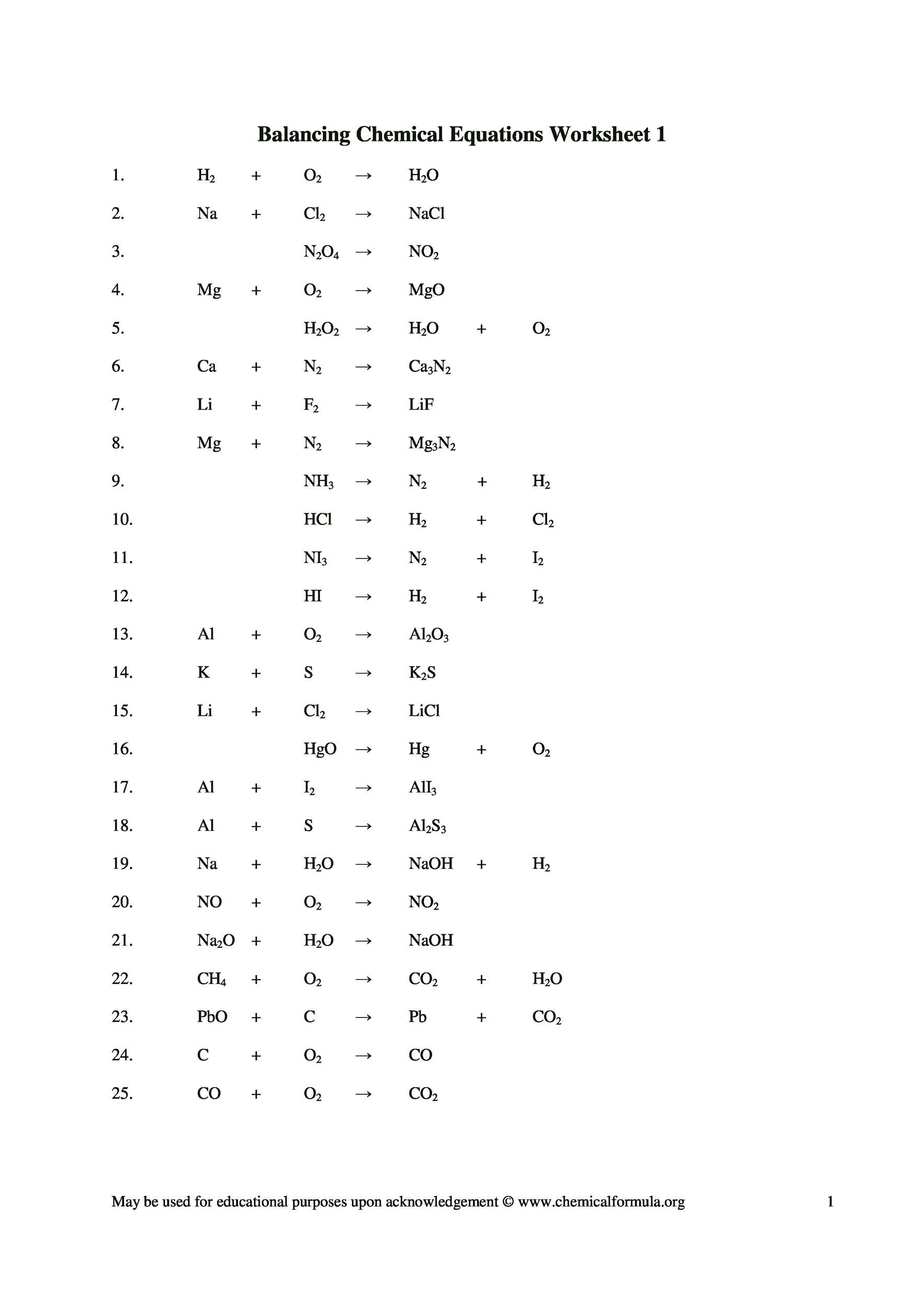 49 Balancing Chemical Equations Worksheets With Answers