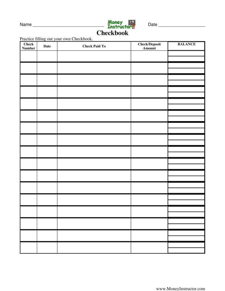 printable registers for checkbooks