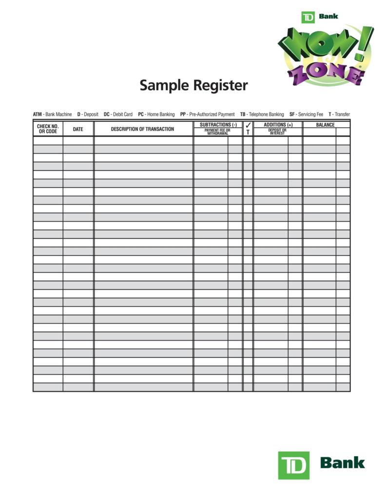 personal checkbook register