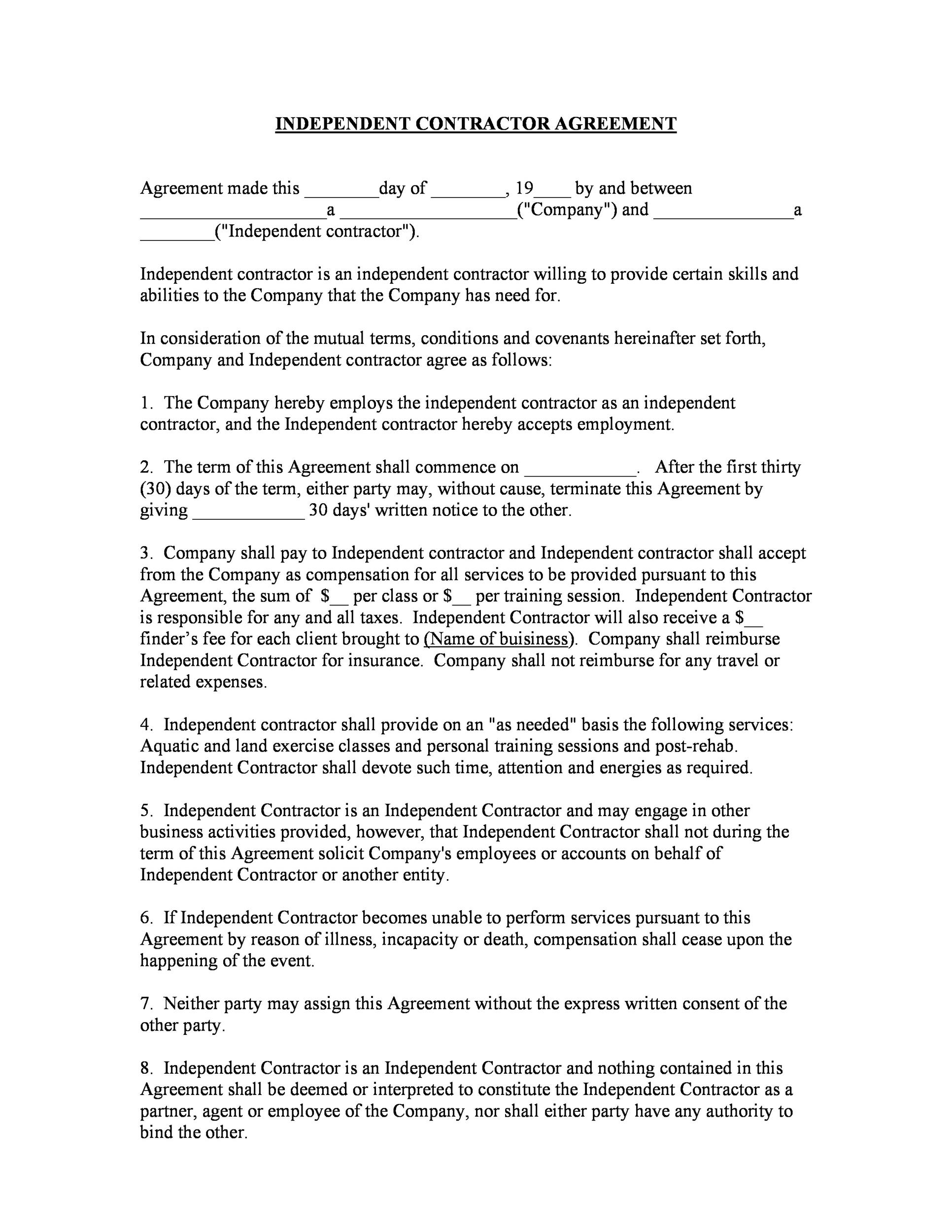 Free independent contractor agreement 02