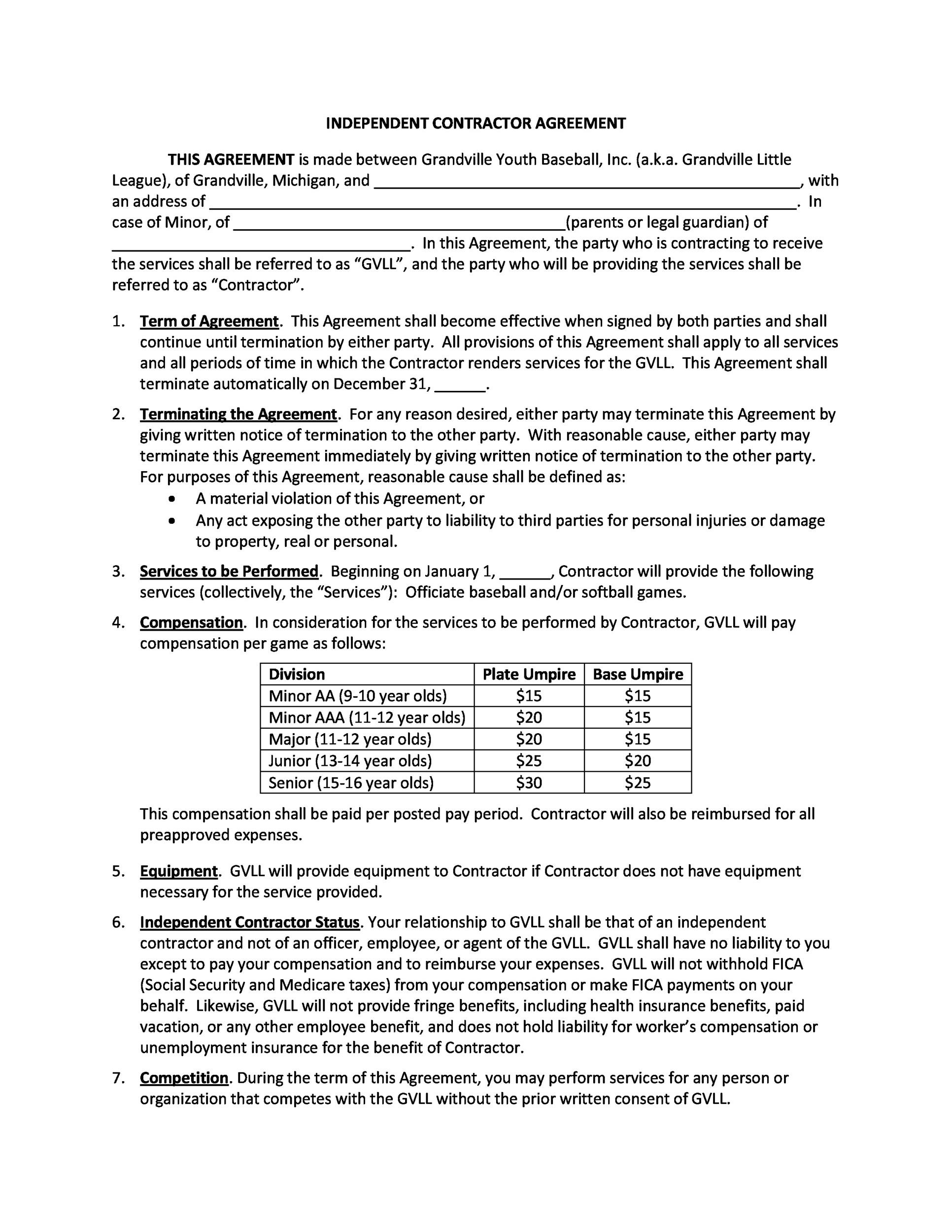 Free independent contractor agreement 07