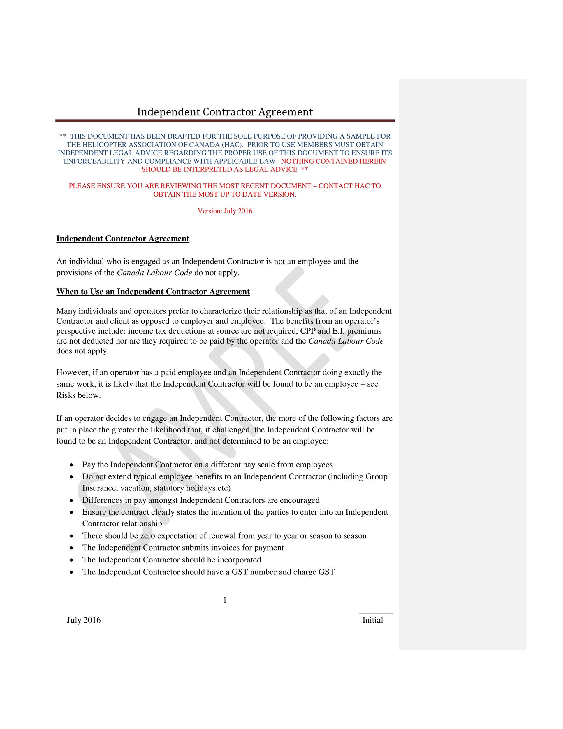 Free independent contractor agreement 08