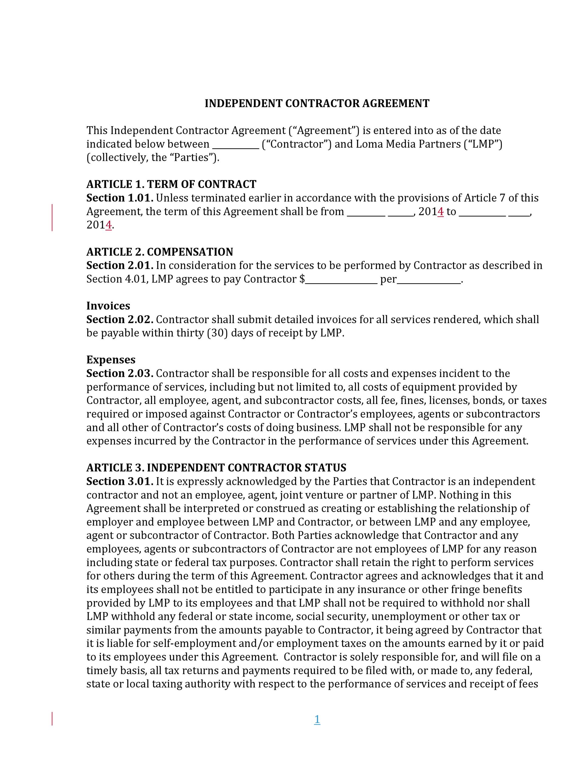 Free independent contractor agreement 23