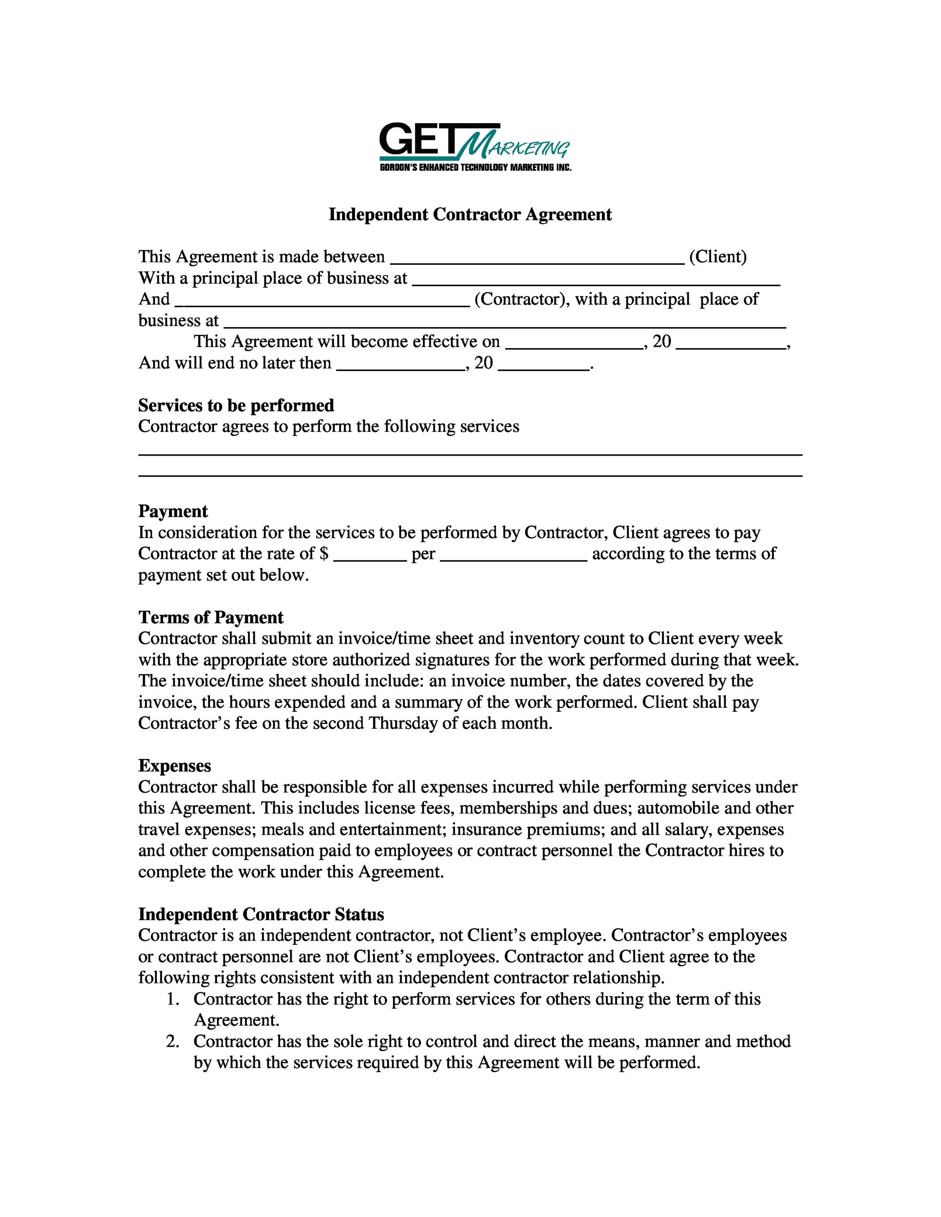 50 Free Independent Contractor Agreement Forms Templates Independent contractor agreement california template
