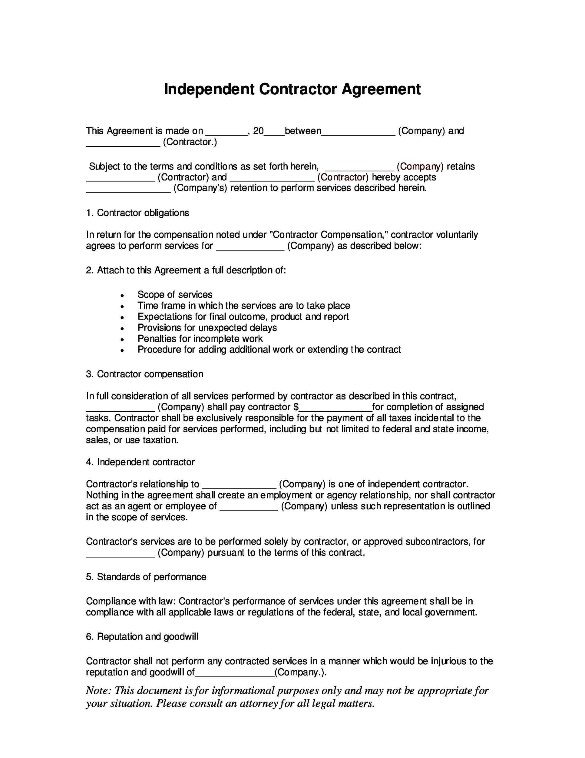 Free independent contractor agreement 36