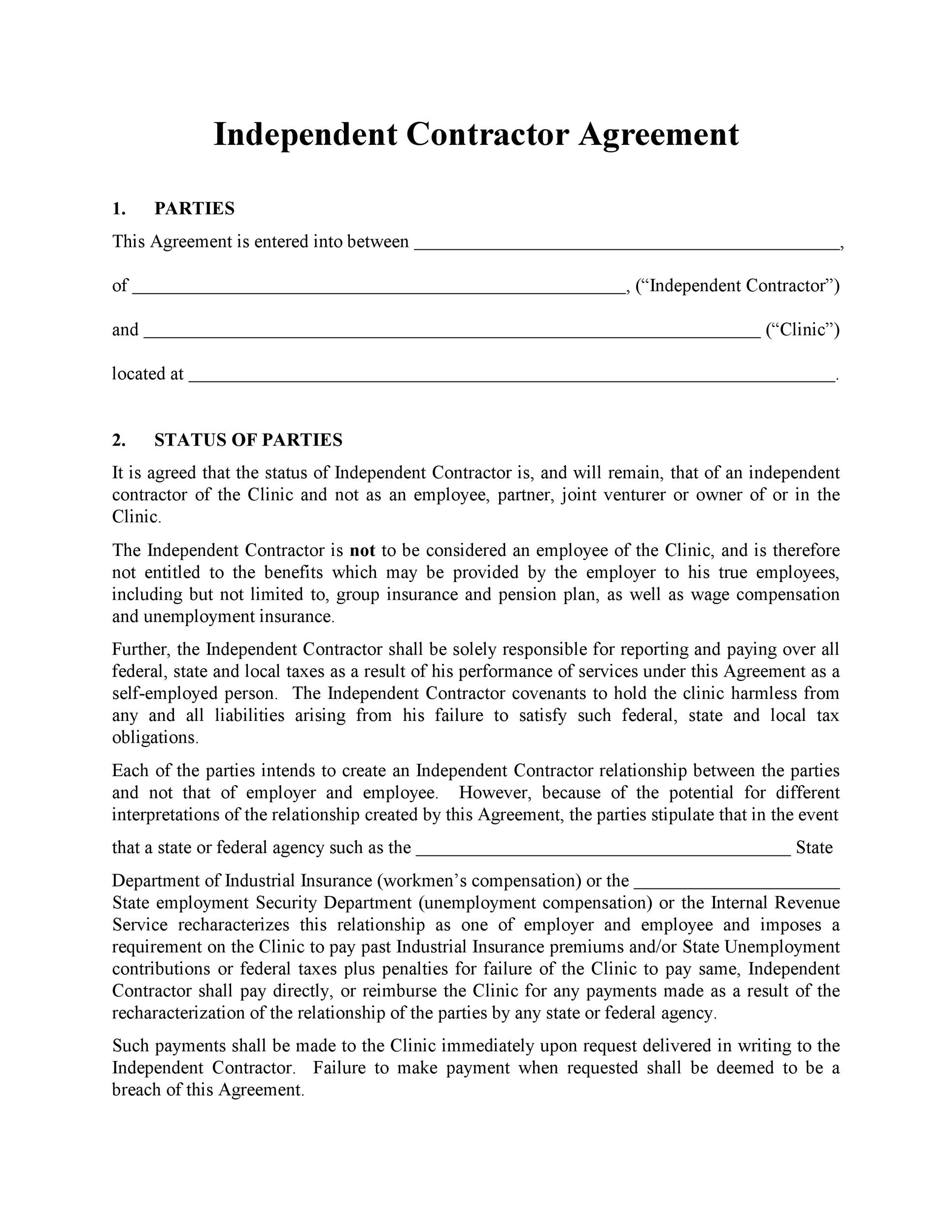 Real Estate Independent Contractor Agreement Template