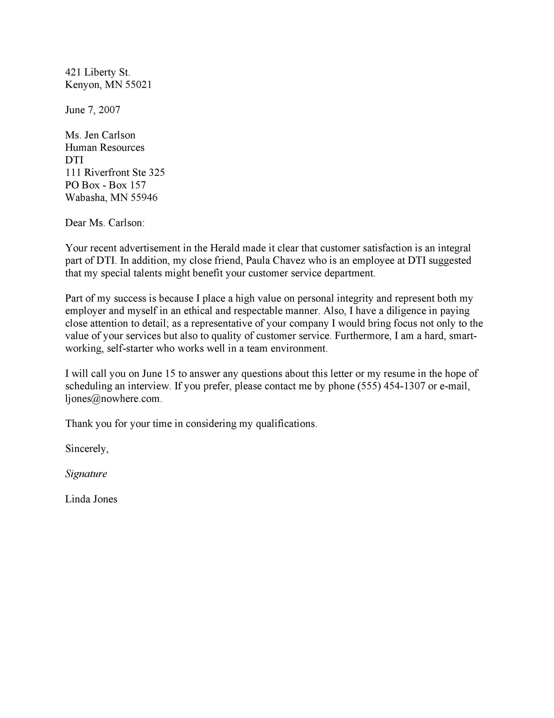 Letter Inquiring About Job from templatelab.com