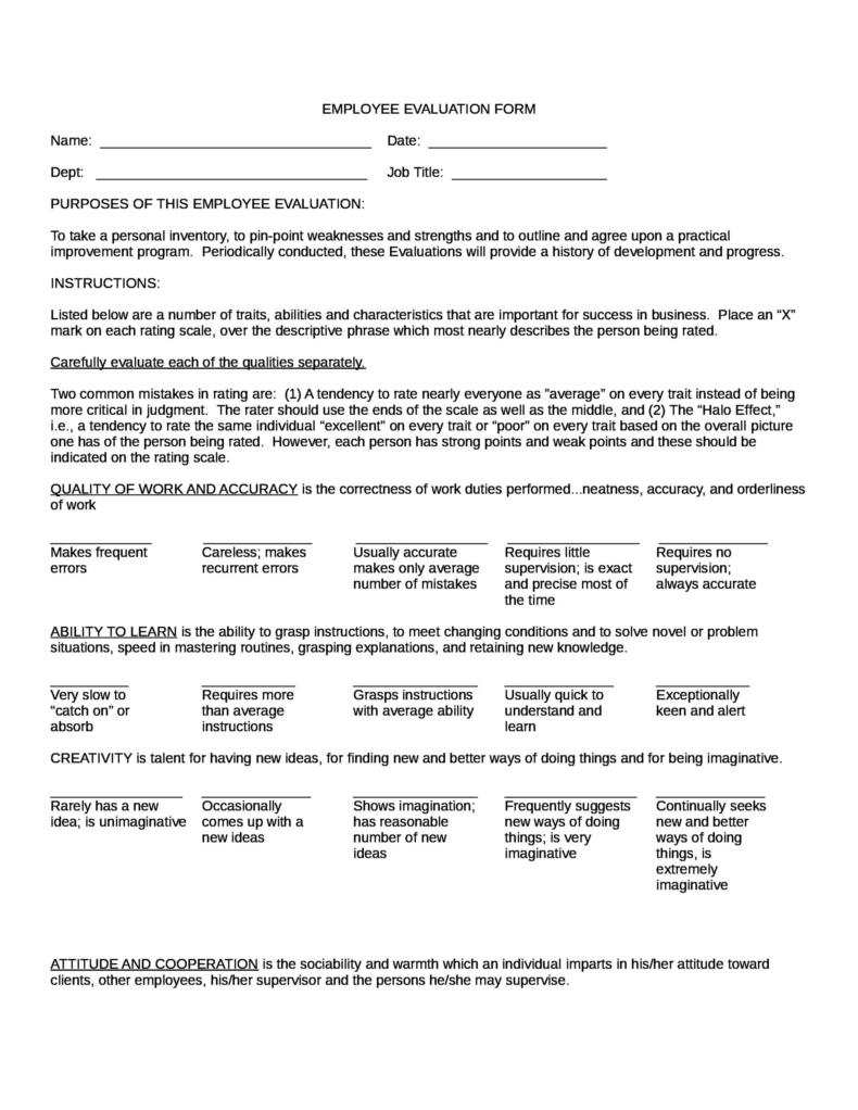 46 Employee Evaluation Forms & Performance Review Examples