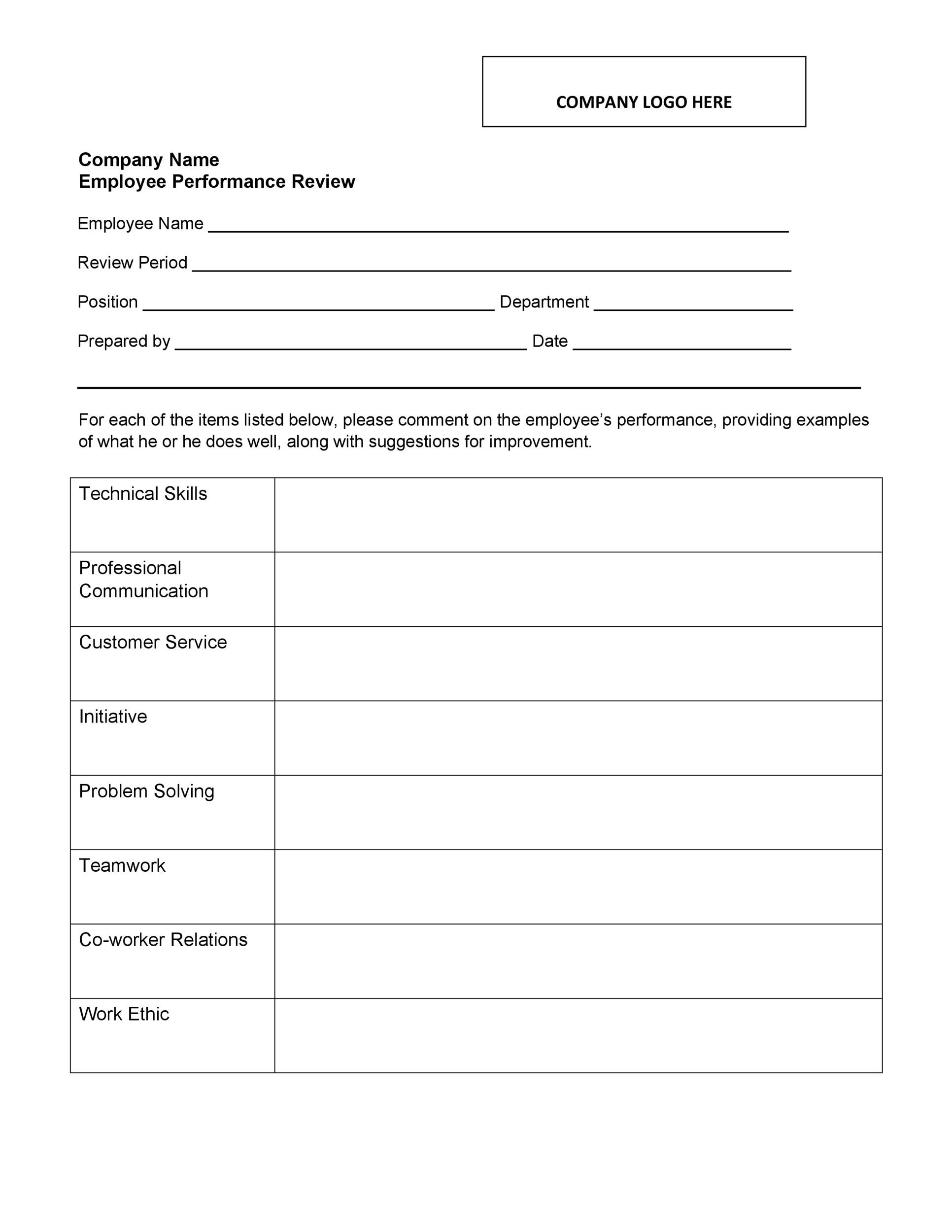 46 Employee Evaluation Forms & Performance Review Examples