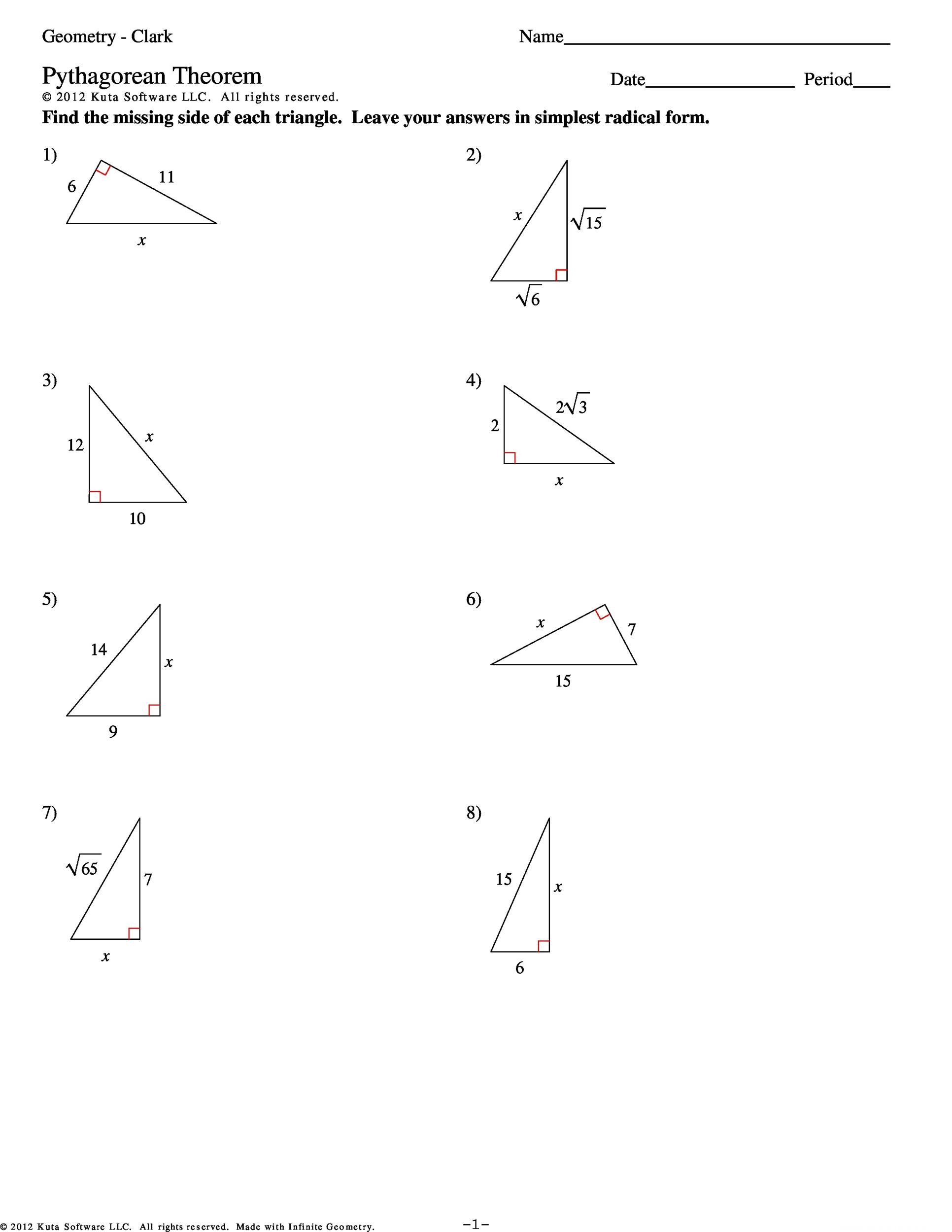 pythagorean theorem graded assignment answer key