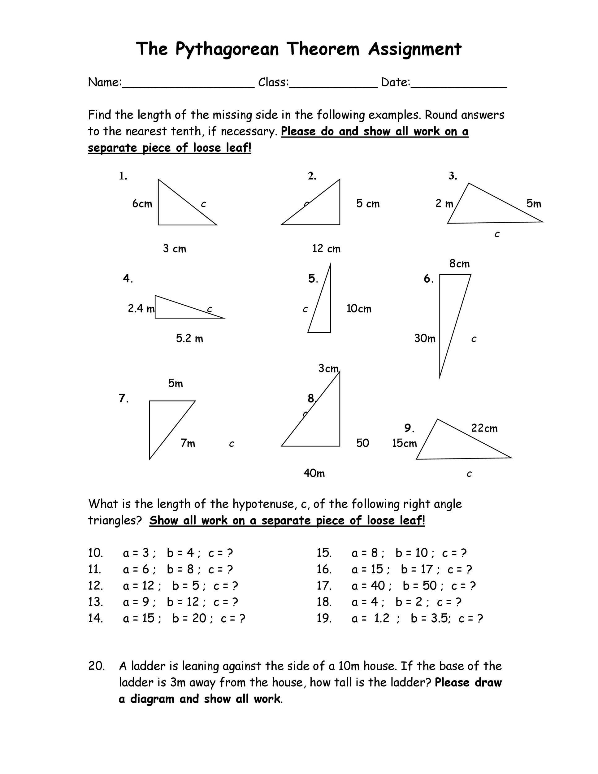 problem solving the pythagorean theorem answer key