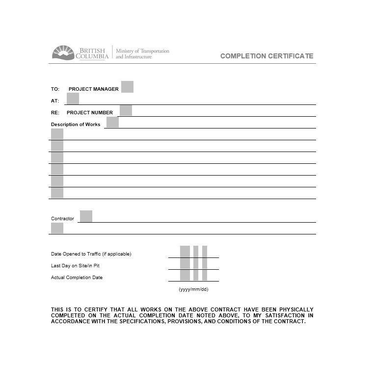 Free Certificate of Completion Template 11